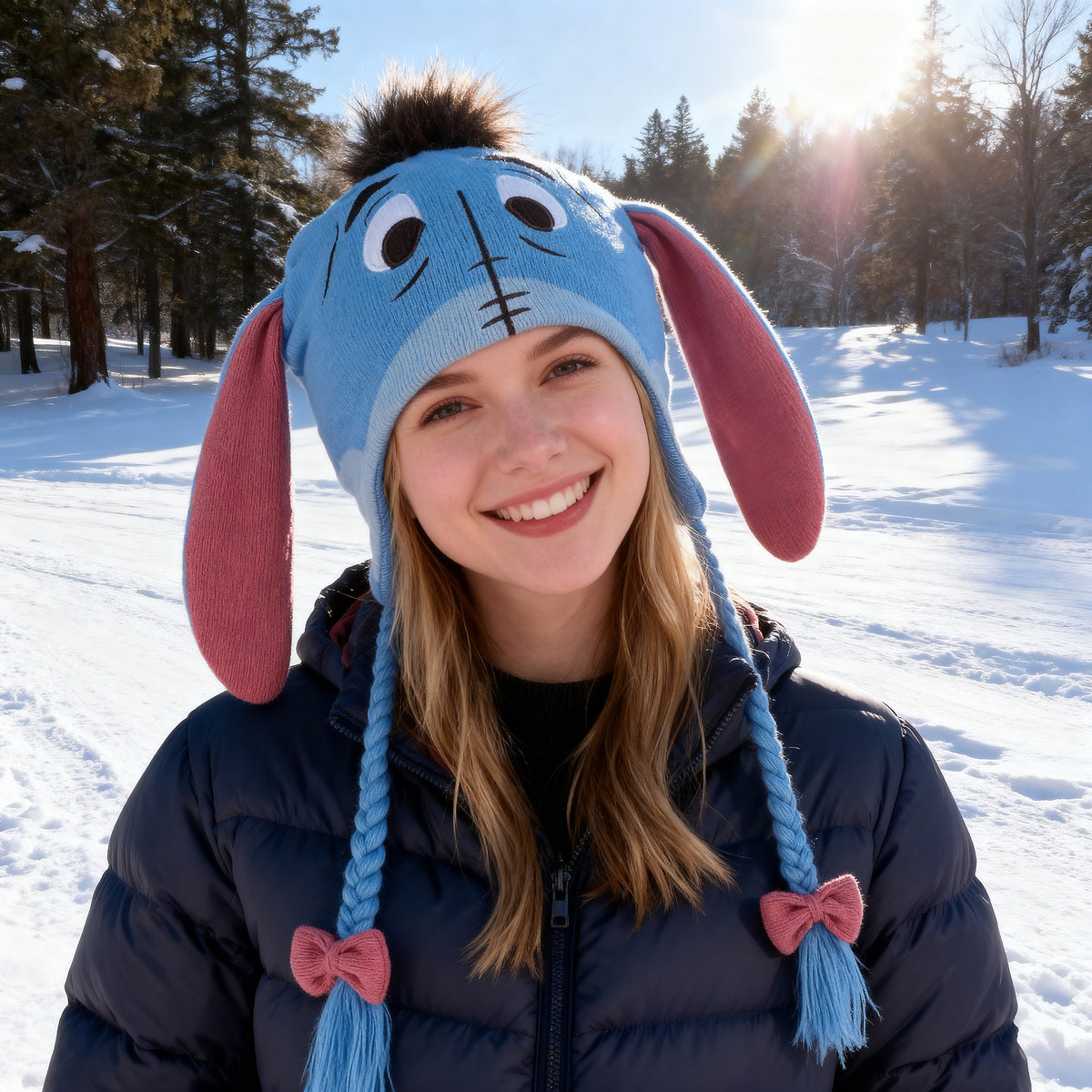 Winnie The Pooh Eeyore Big Face with Tail Laplander Knit Cap