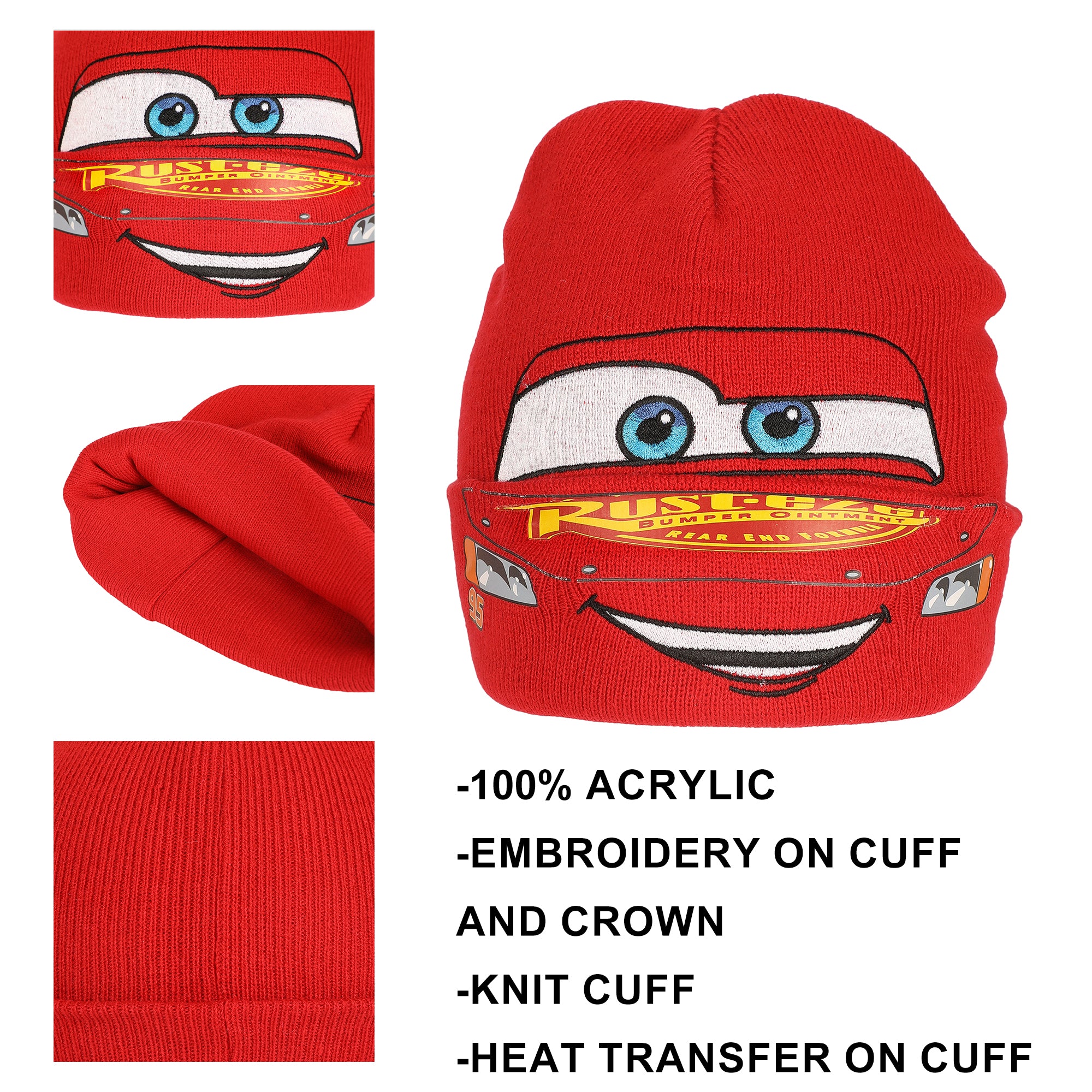 Cars Lightning Mcqueen Big Face Cuff Beanie