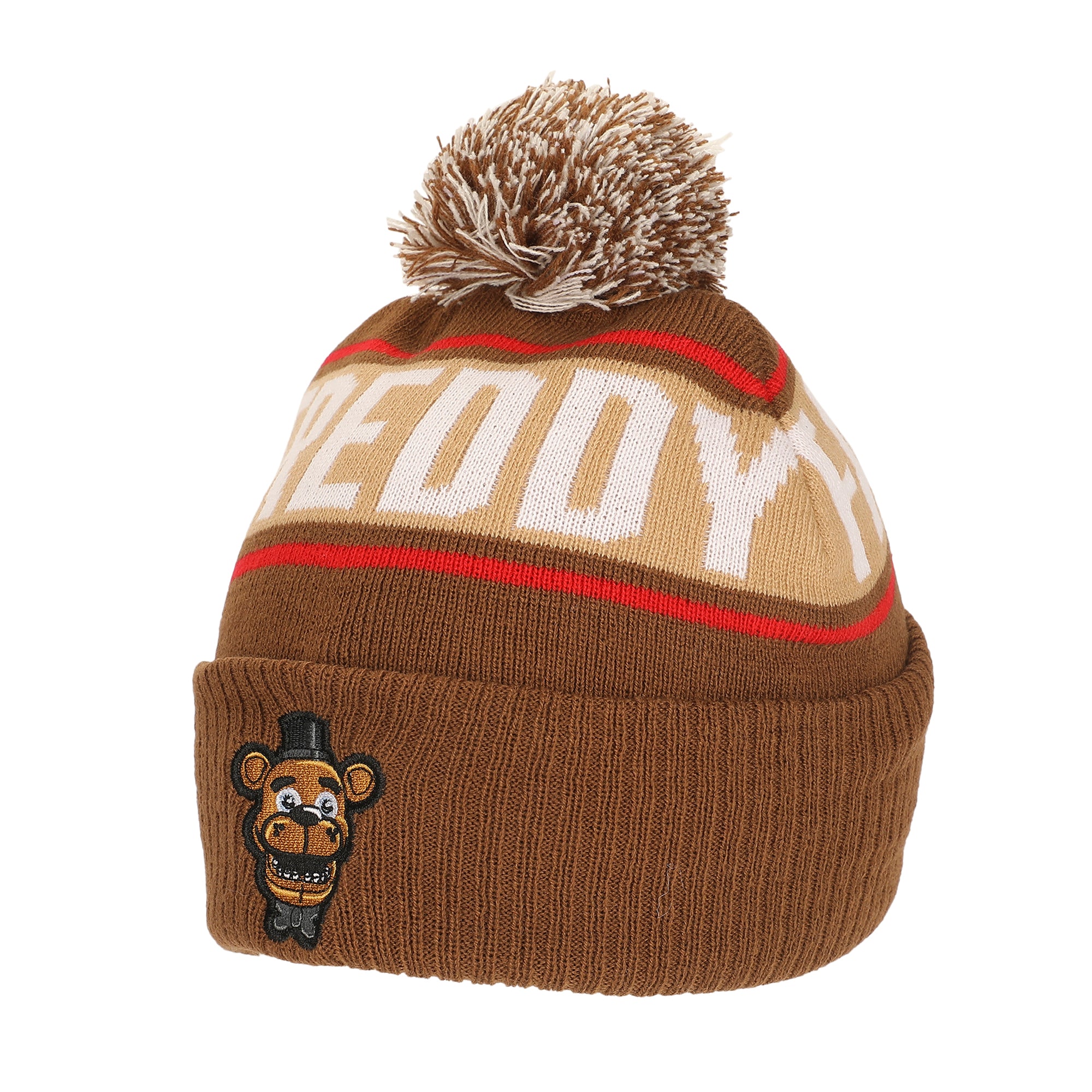 Five Nights At Freddy's Freddy Fazbear Fuzzy Jaquard And Freddy Embroidery Knit Cuff Beanie With Pom Cuff Beanie