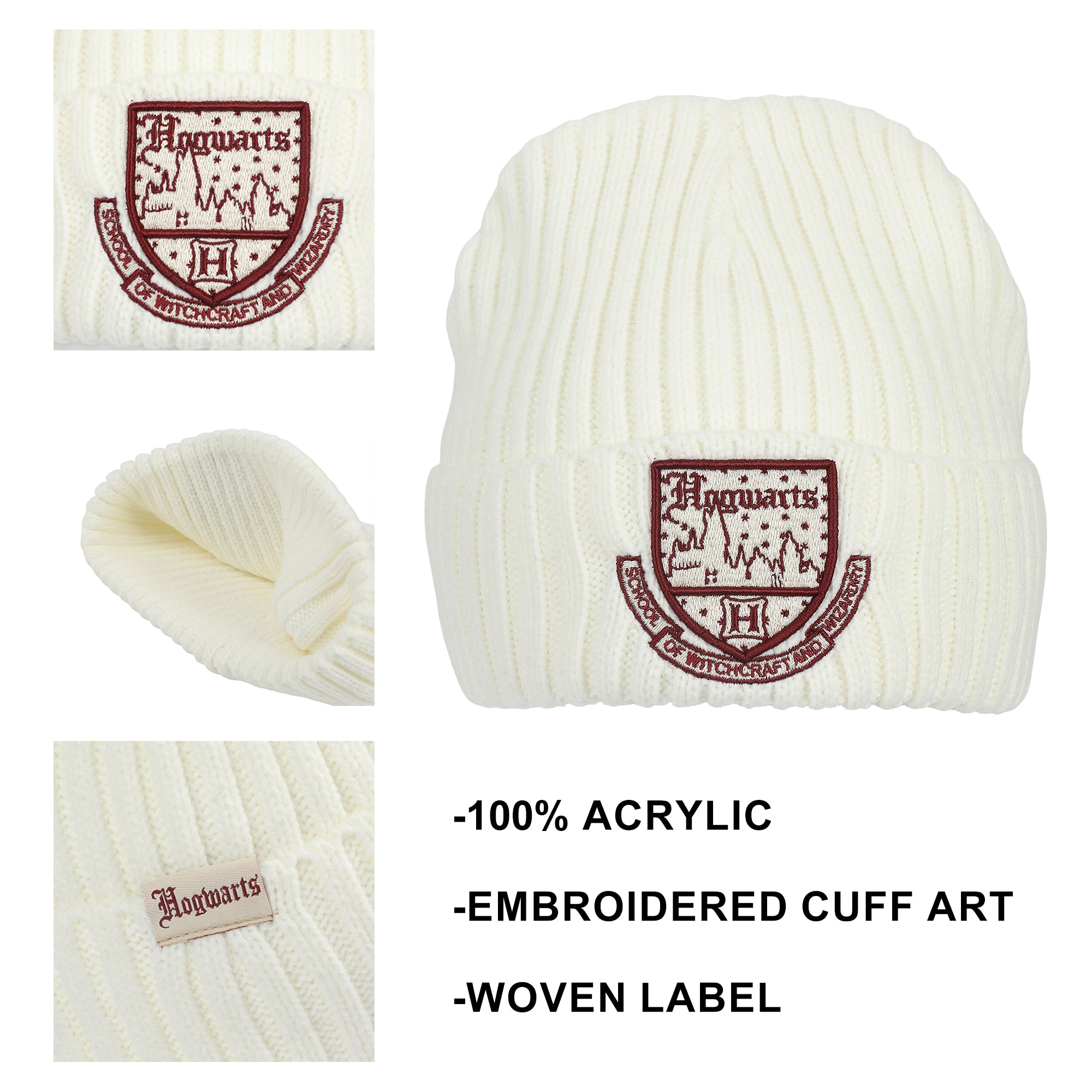 Harry Potter Hogwarts Embroidery And Woven Patch Acrylic Knit Cuff Beanie