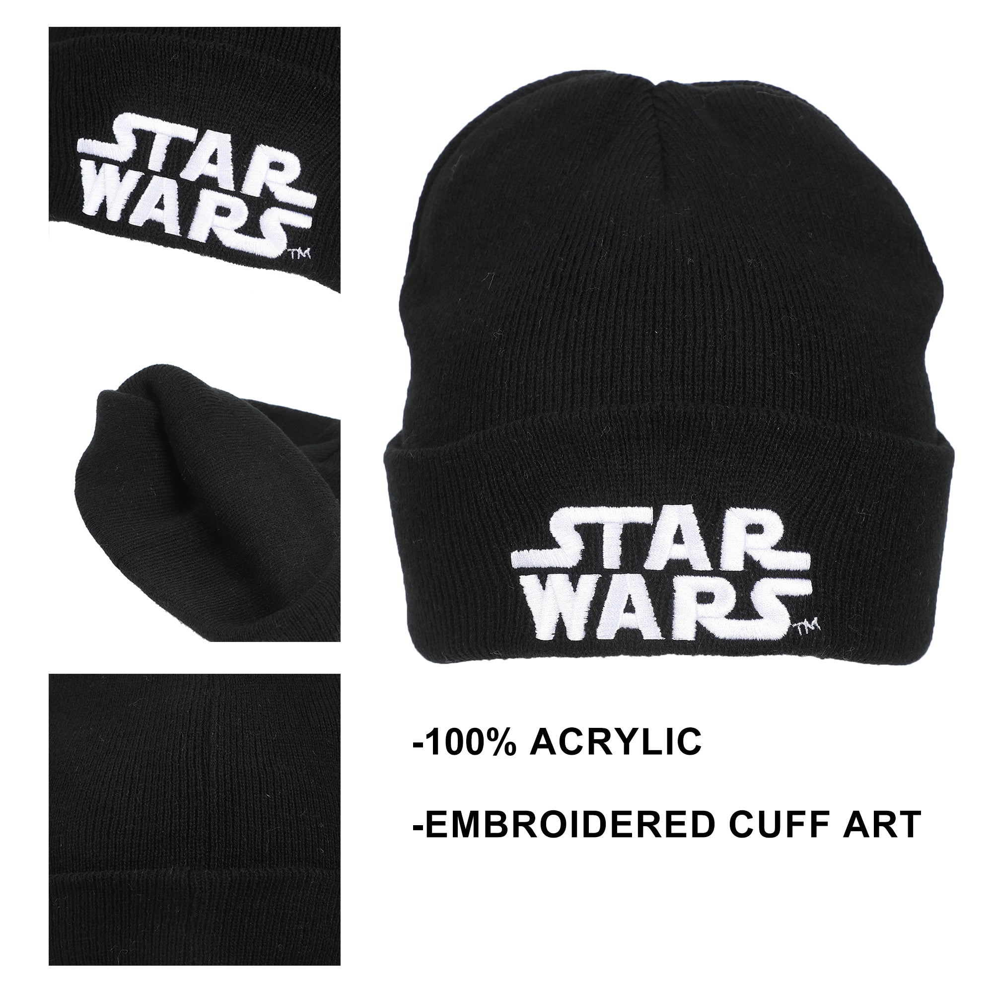 Star Wars Starwars Embroidery Speckled Yarn Acrylic Knit Beanie Cuff Beanie