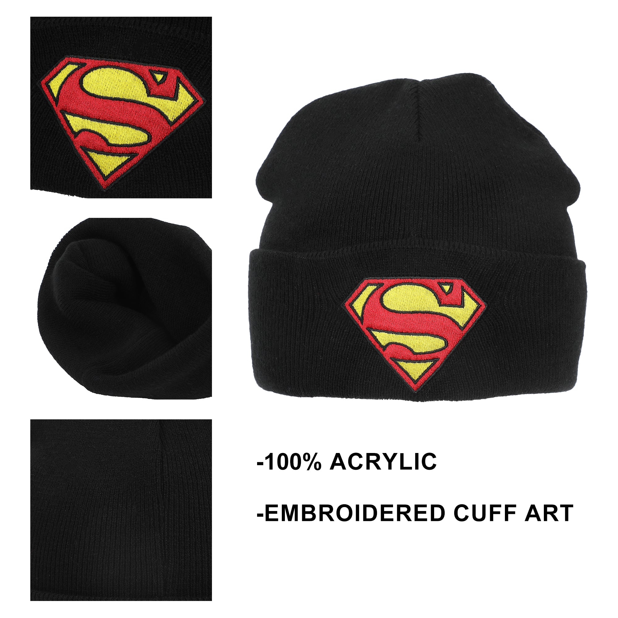 Superman Superman Logo Embroidery Acrylic Knit Cuff Beanie