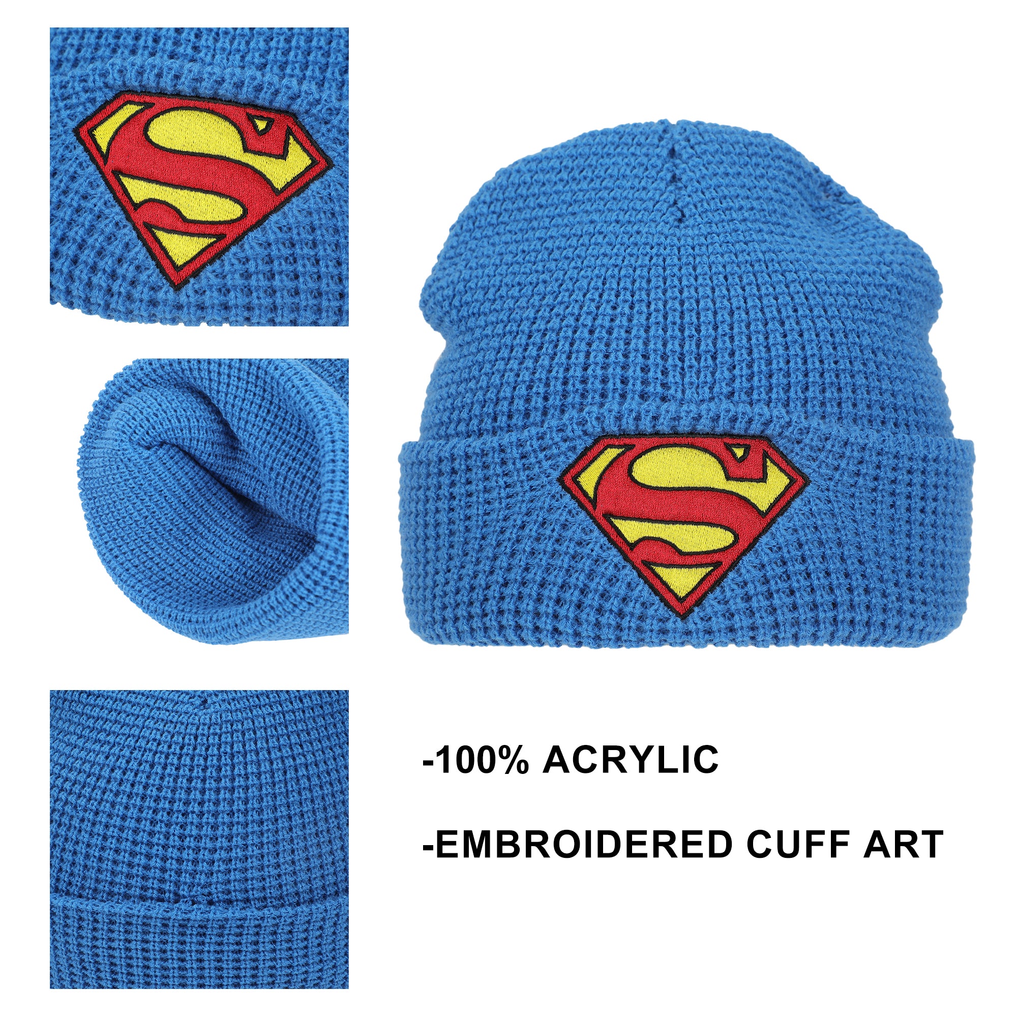 Superman  Superman Logo Embroidery Waffle Knit Cuff Beanie