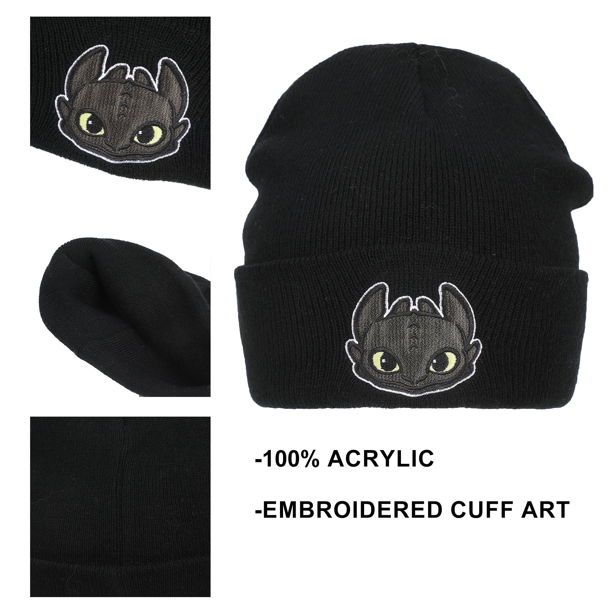 How To Train Your Dragon Toothless Embroidery Acrylic Yarn Timeless Beanie Cuff Beanie