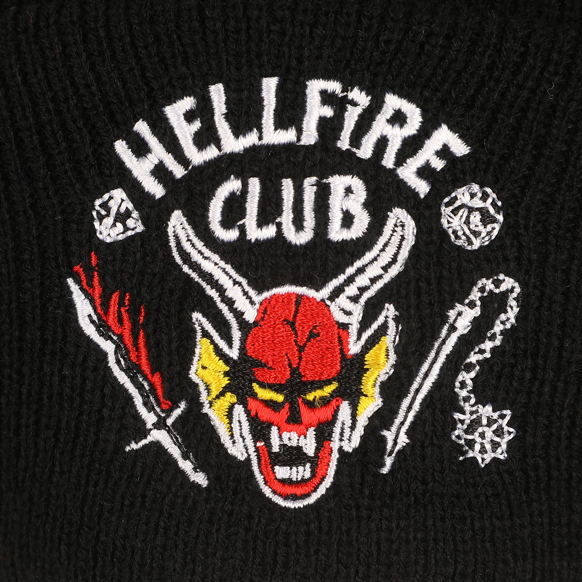 Stranger Things Hellfire Club Embroidery On Black Acrylic Knit Cuff Beanie