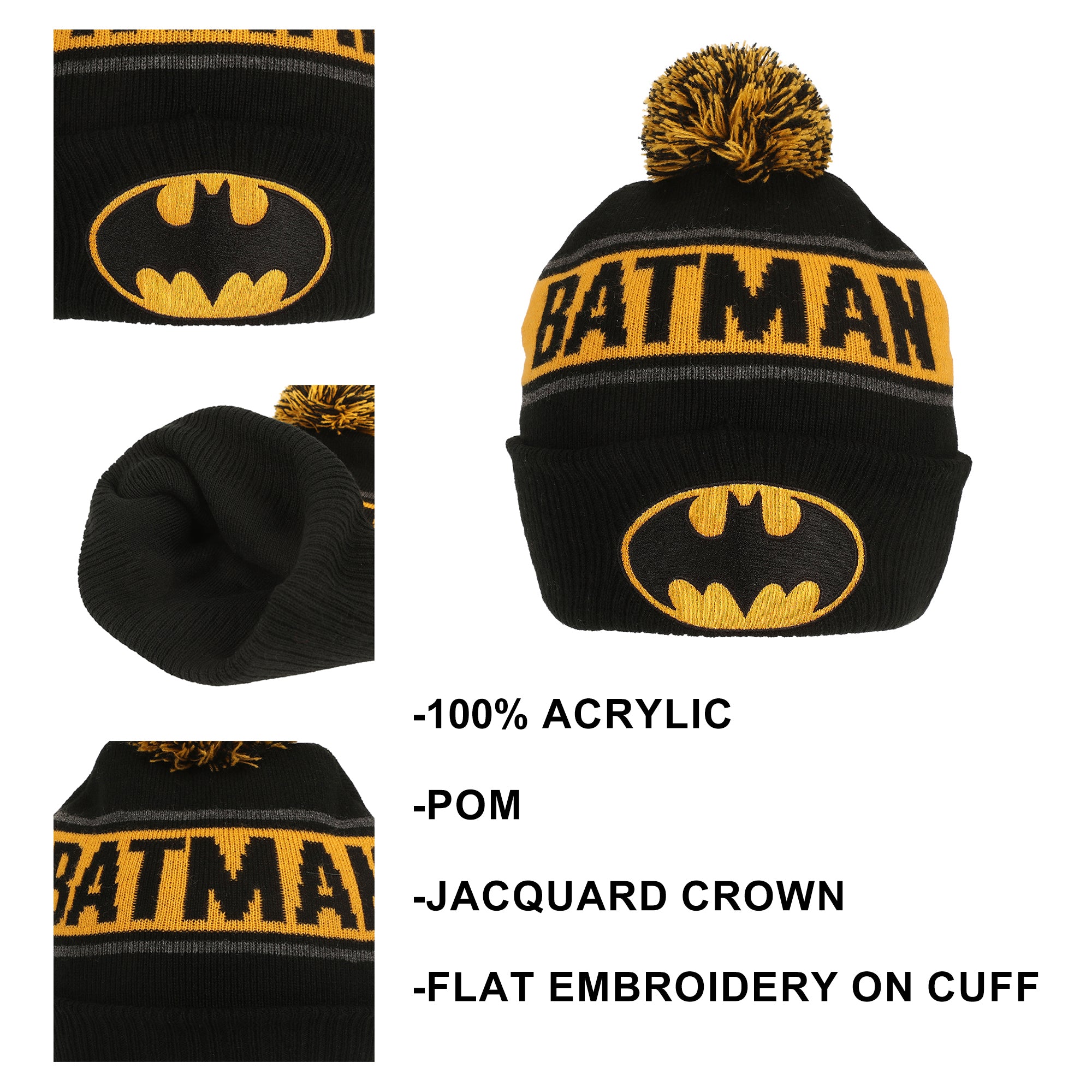 Batman Logo & Name Text Black Cuff Beanie