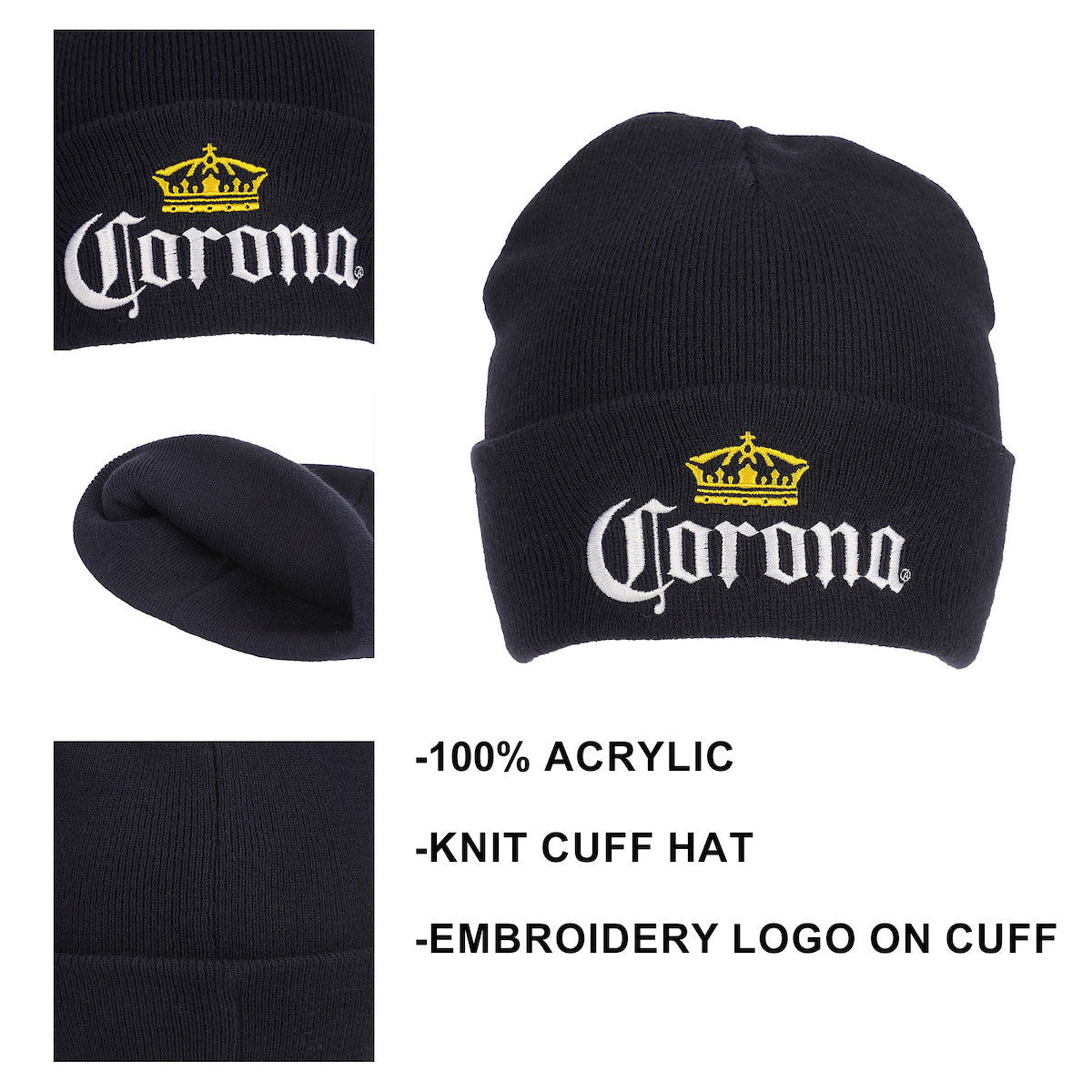 Corona Logo Embroidery On Acrylic Knit Standard Cuff Beanie