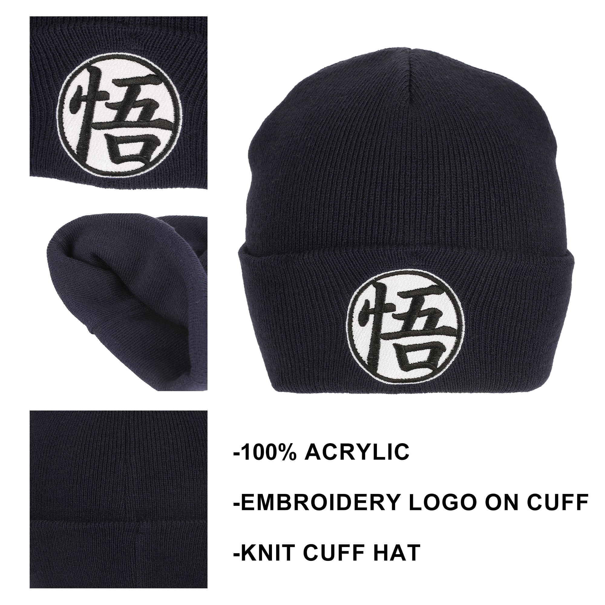 Dragon Ball Z Goku Symbol Embroidery On Acrylic Knit Standard Cuff Beanie