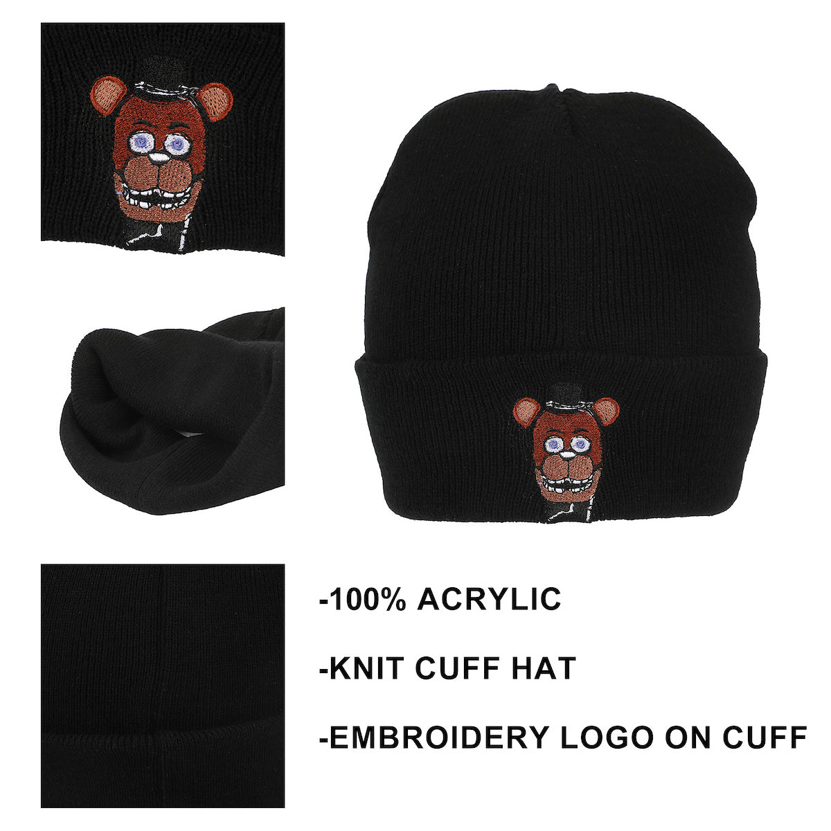 Five Nights At Freddy's Freddy Embroidery On Acrylic Knit Standard Cuff Beanie