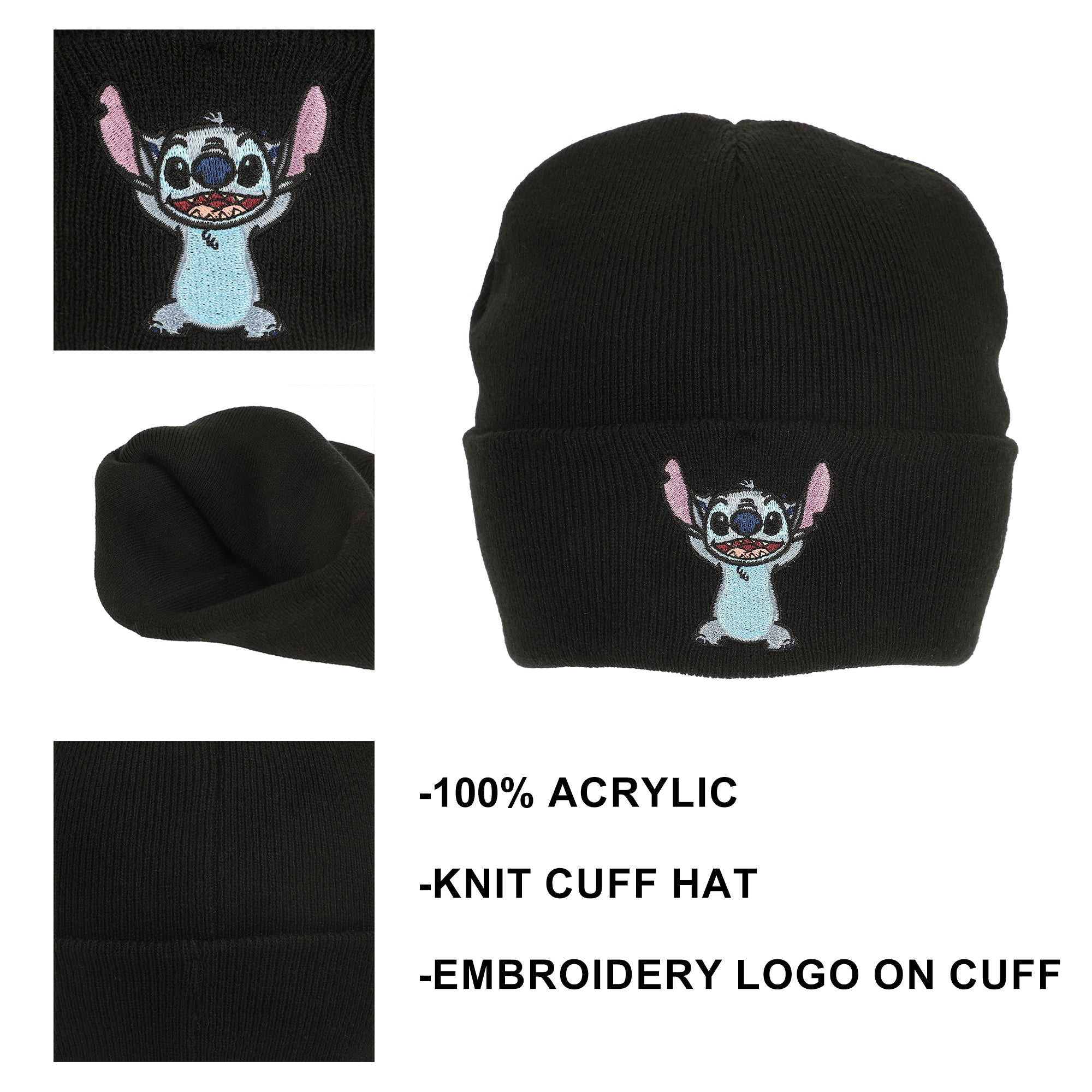 Lilo & Stitch Embroidery On Acrylic Knit Standard Cuff Beanie