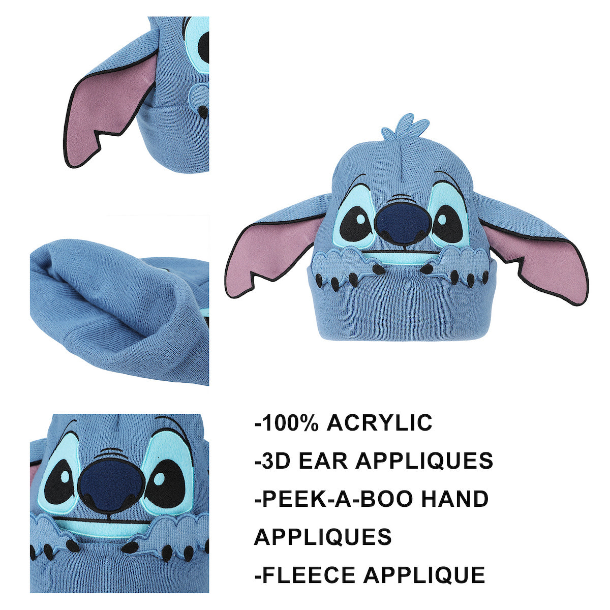 Disney Stitch Peekaboo Hands Blue Cuff Beanie