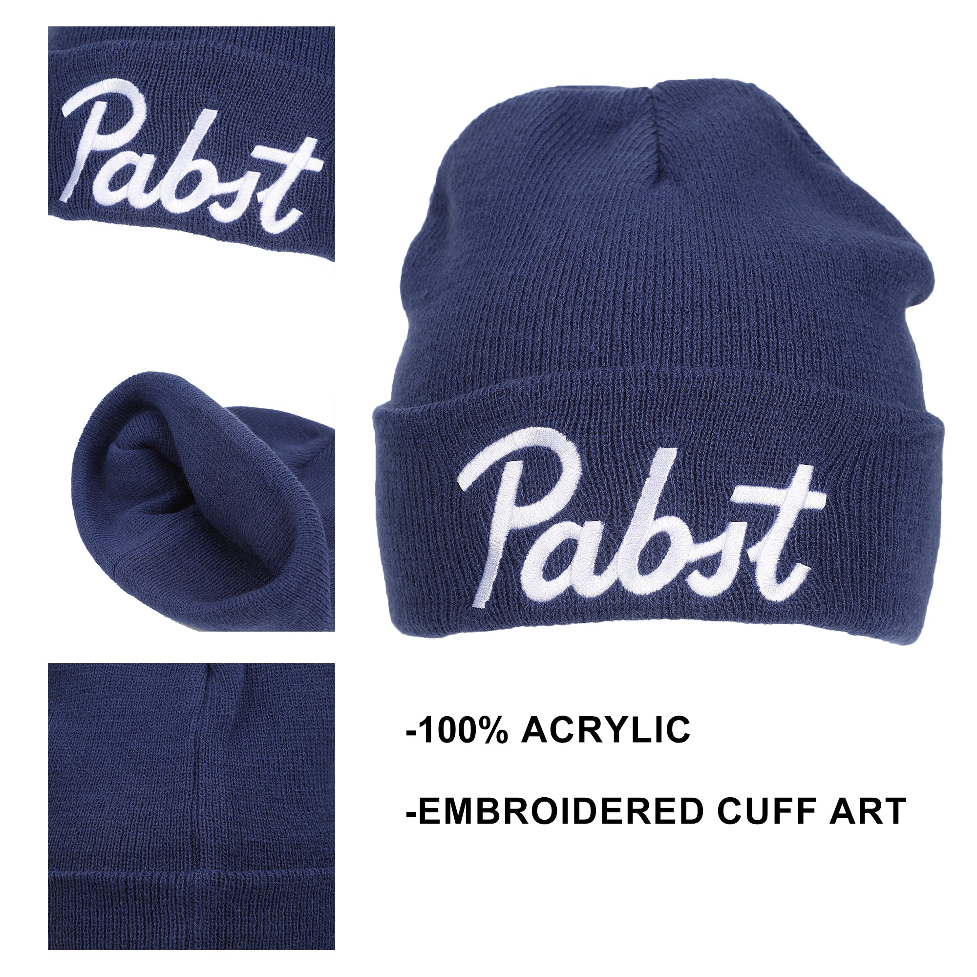 Pabst Script Logo Embroidery Acrylic Knit Standard Cuff Beanie