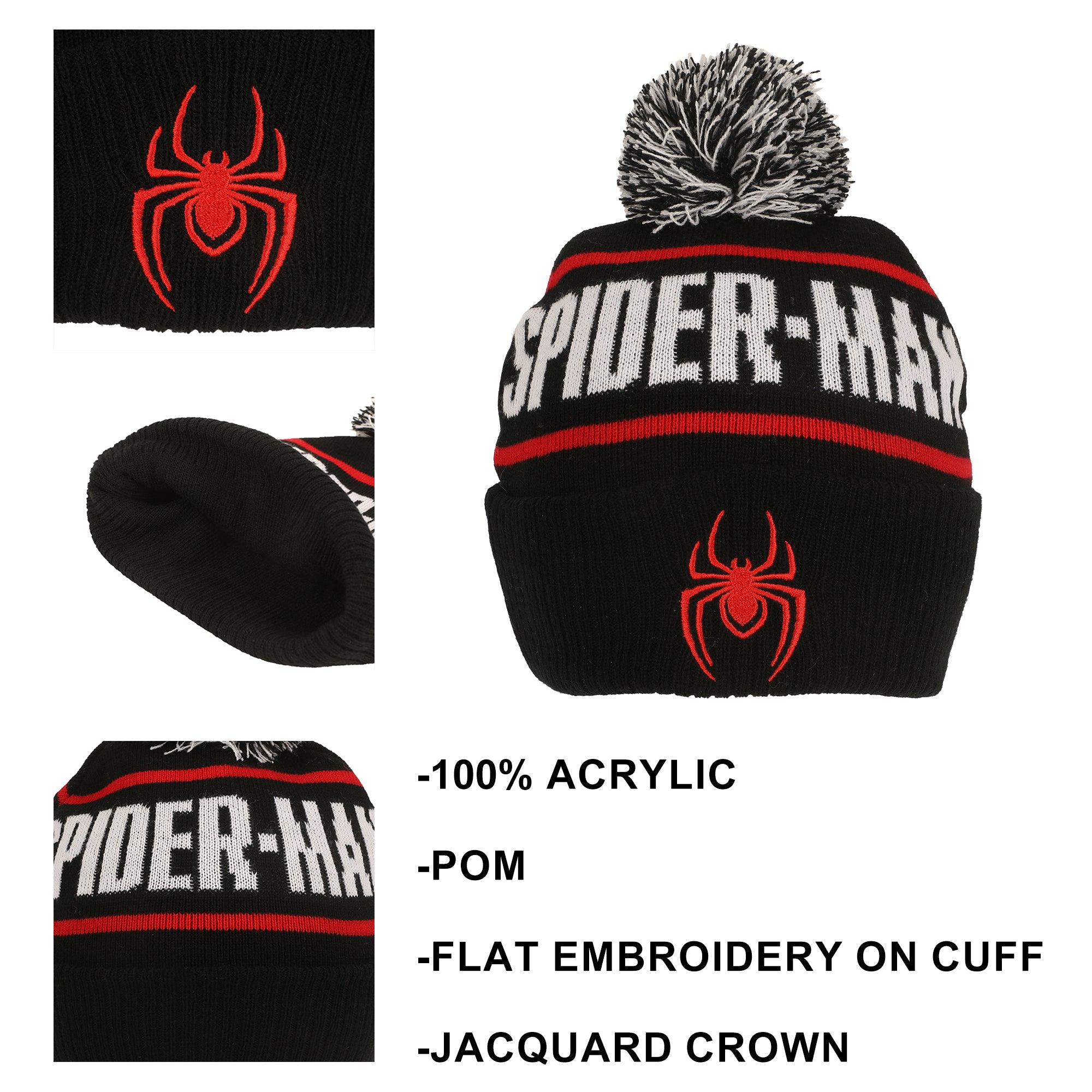 Spider-Man Logo & Name Text Black Cuff Beanie