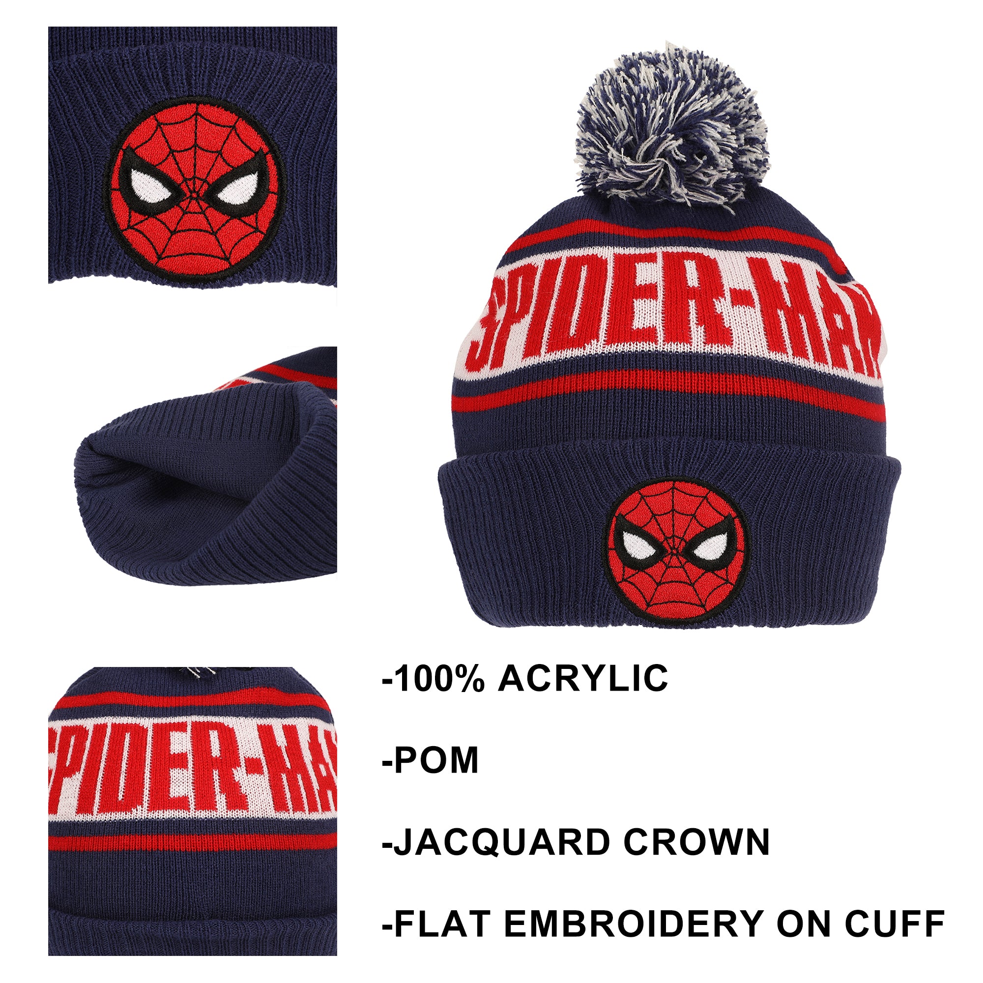 Spider-Man Chibi Mask & Logo Blue Cuff Beanie