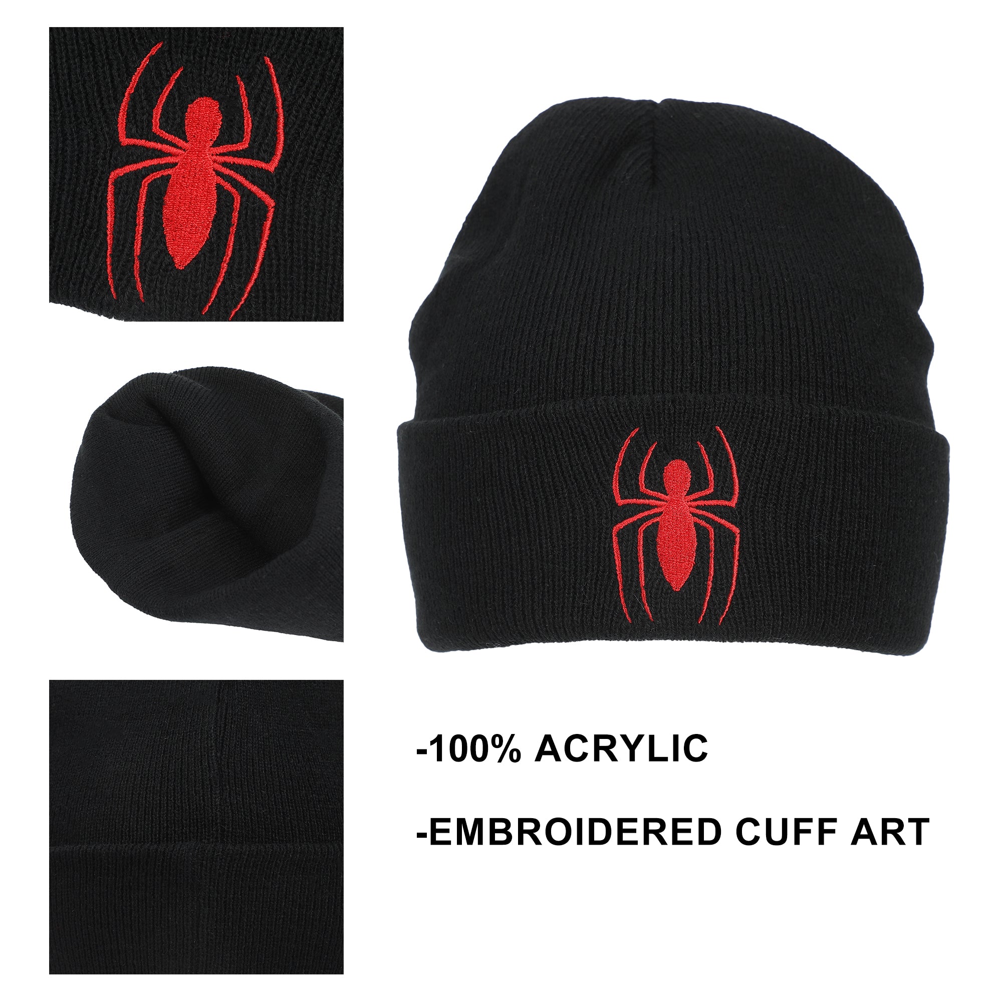 Spider-Man Spiderman Logo Embroidery Standard Cuff Acrylic Knit Beanie Cuff Beanie