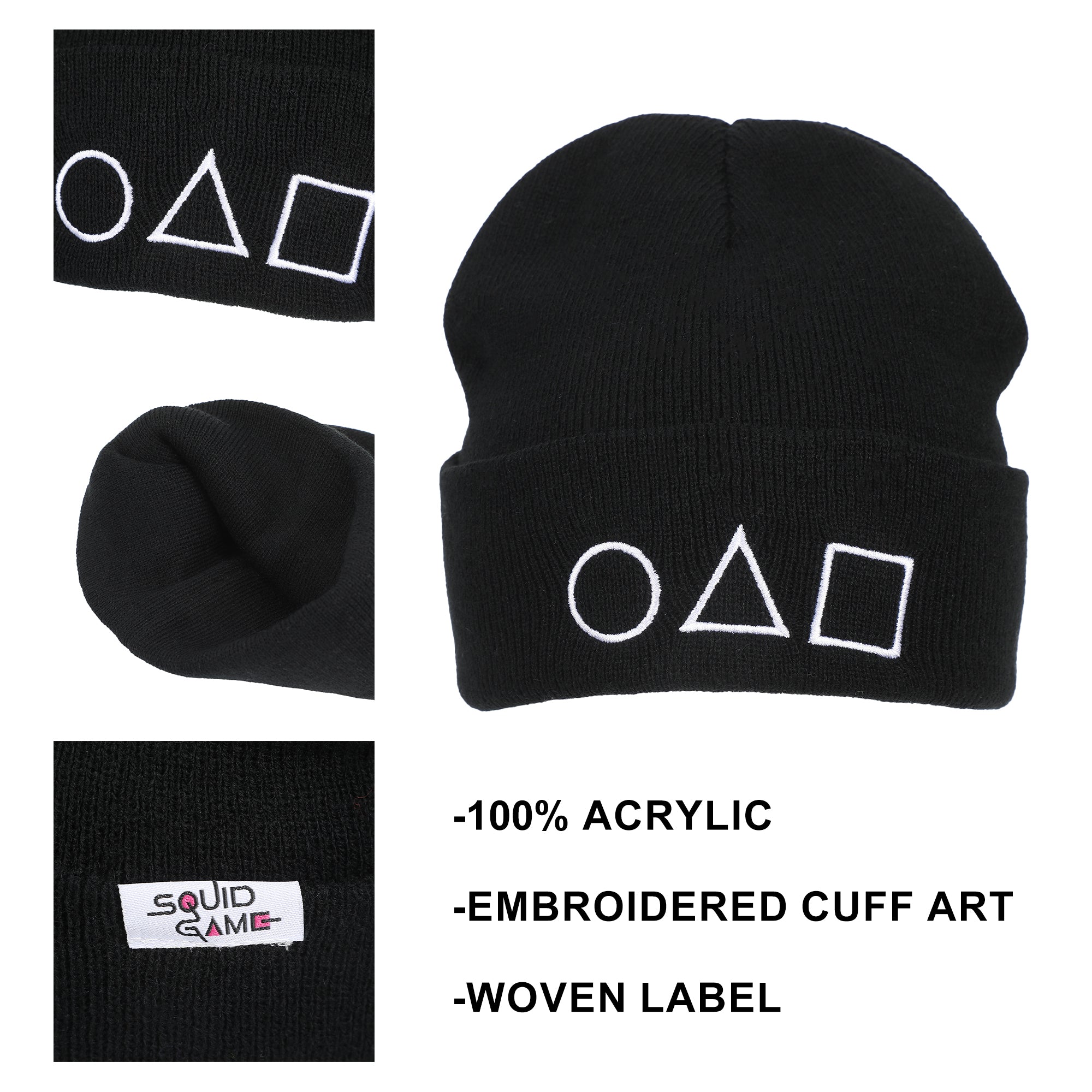 Squid Game Guard Symbols Embroidery Standard Cuff Acrylic Knit Beanie Cuff Beanie