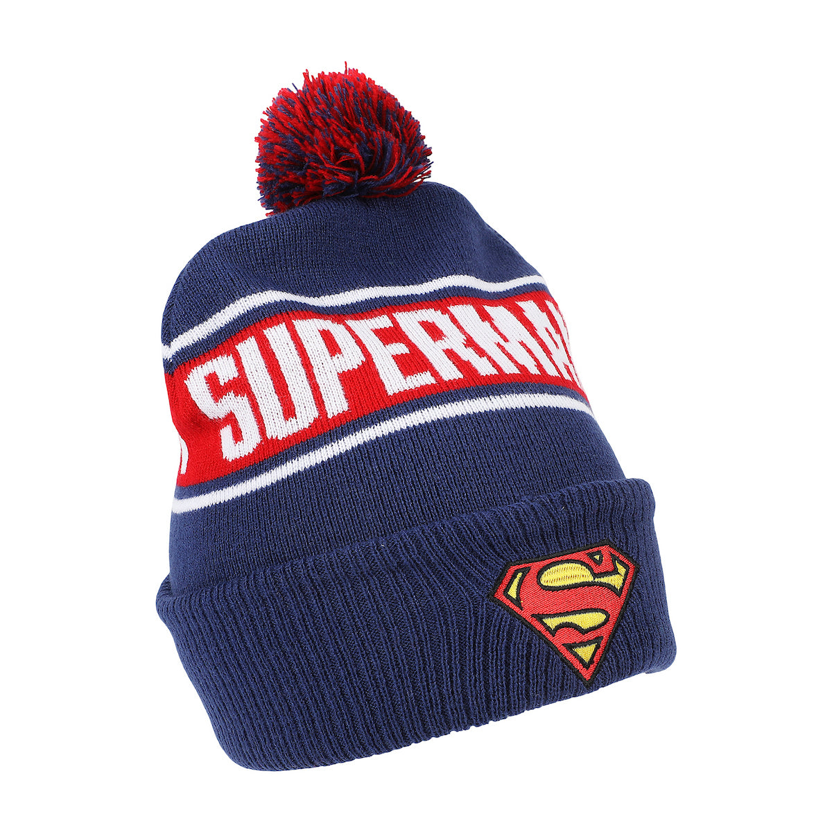 Superman Logo & Name Text Blue Cuff Beanie