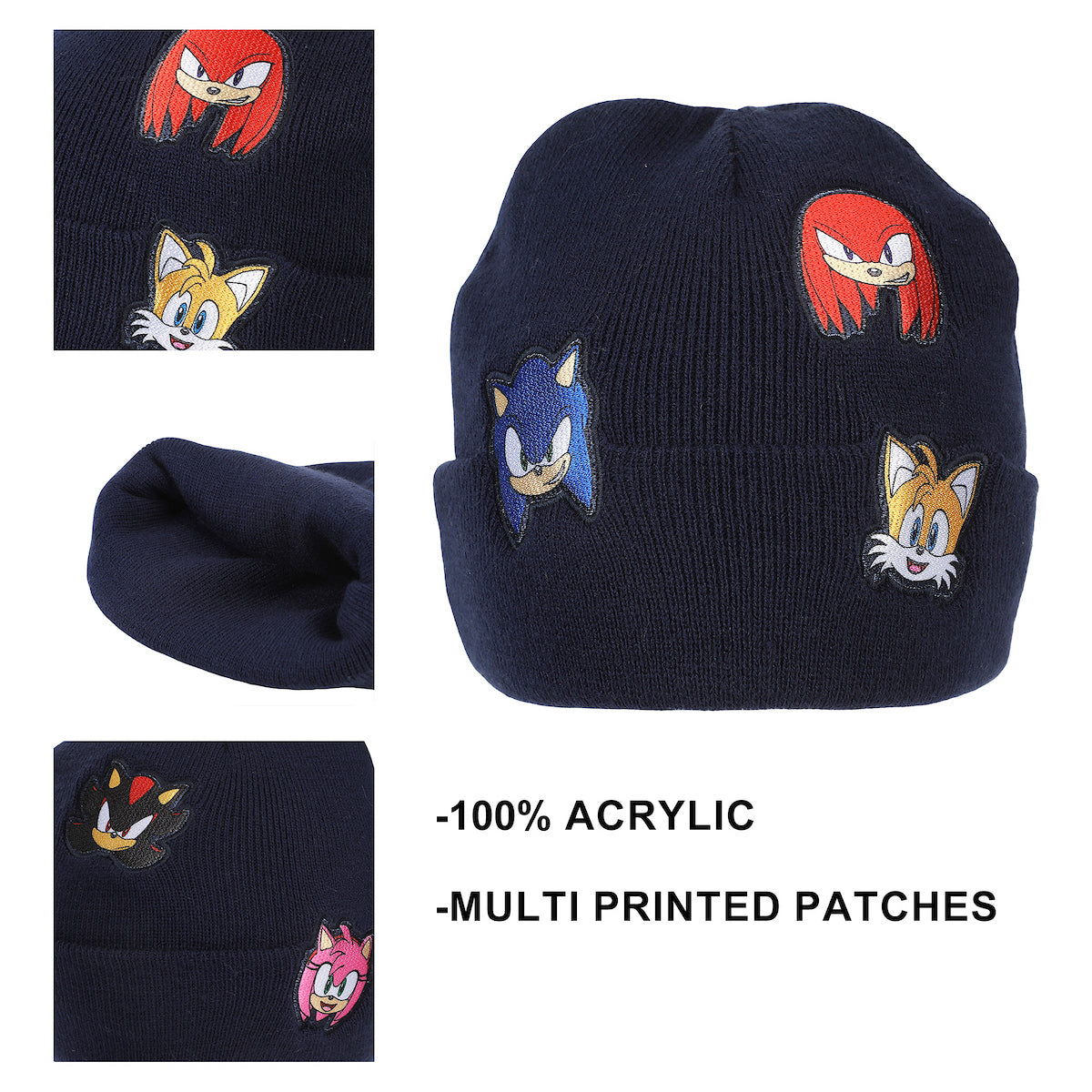 Sonic The Hedgehog Printed Character Patches Navy Cuff Beanie