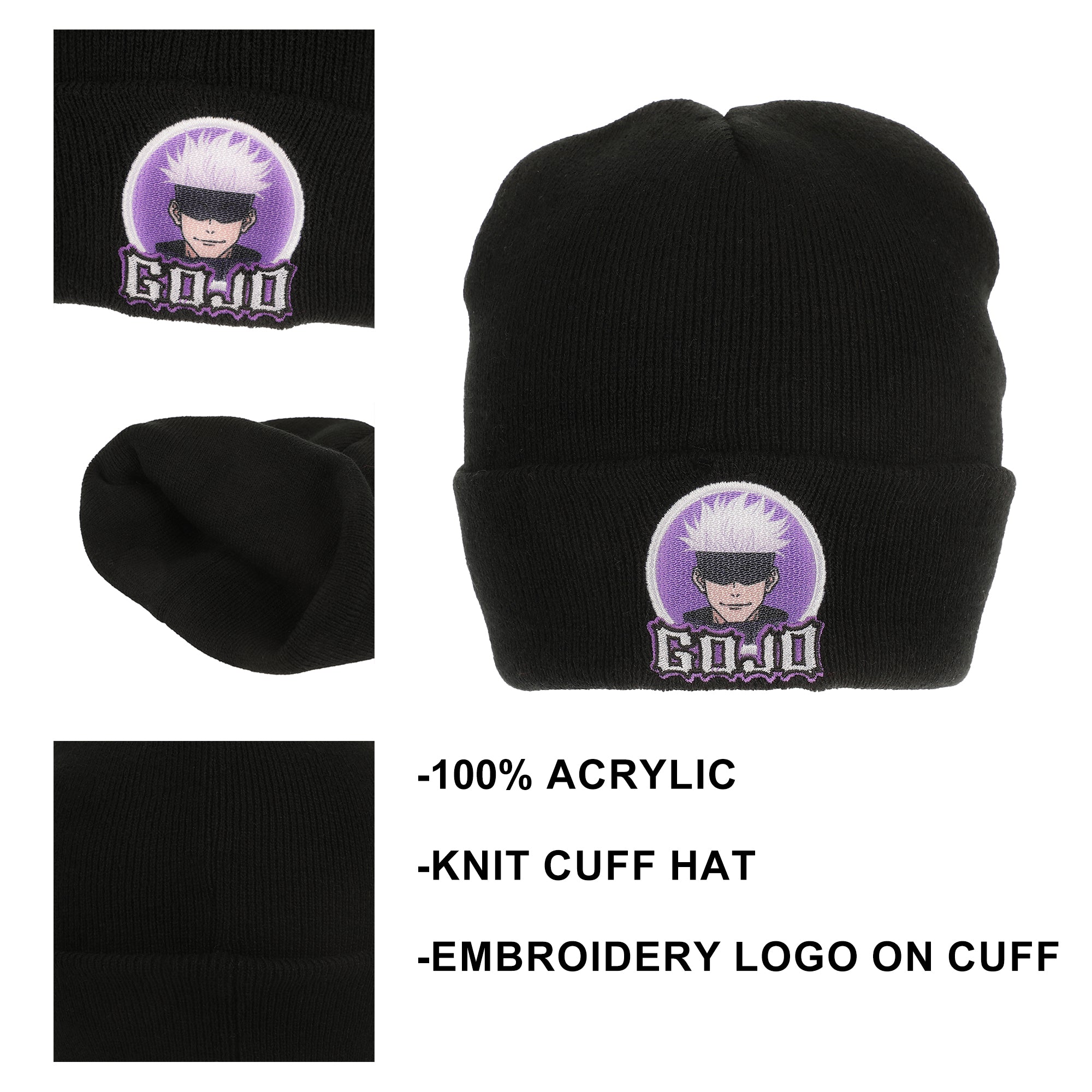 Jujutsu Kaisen Gojo Character Circle Black Cuff Beanie
