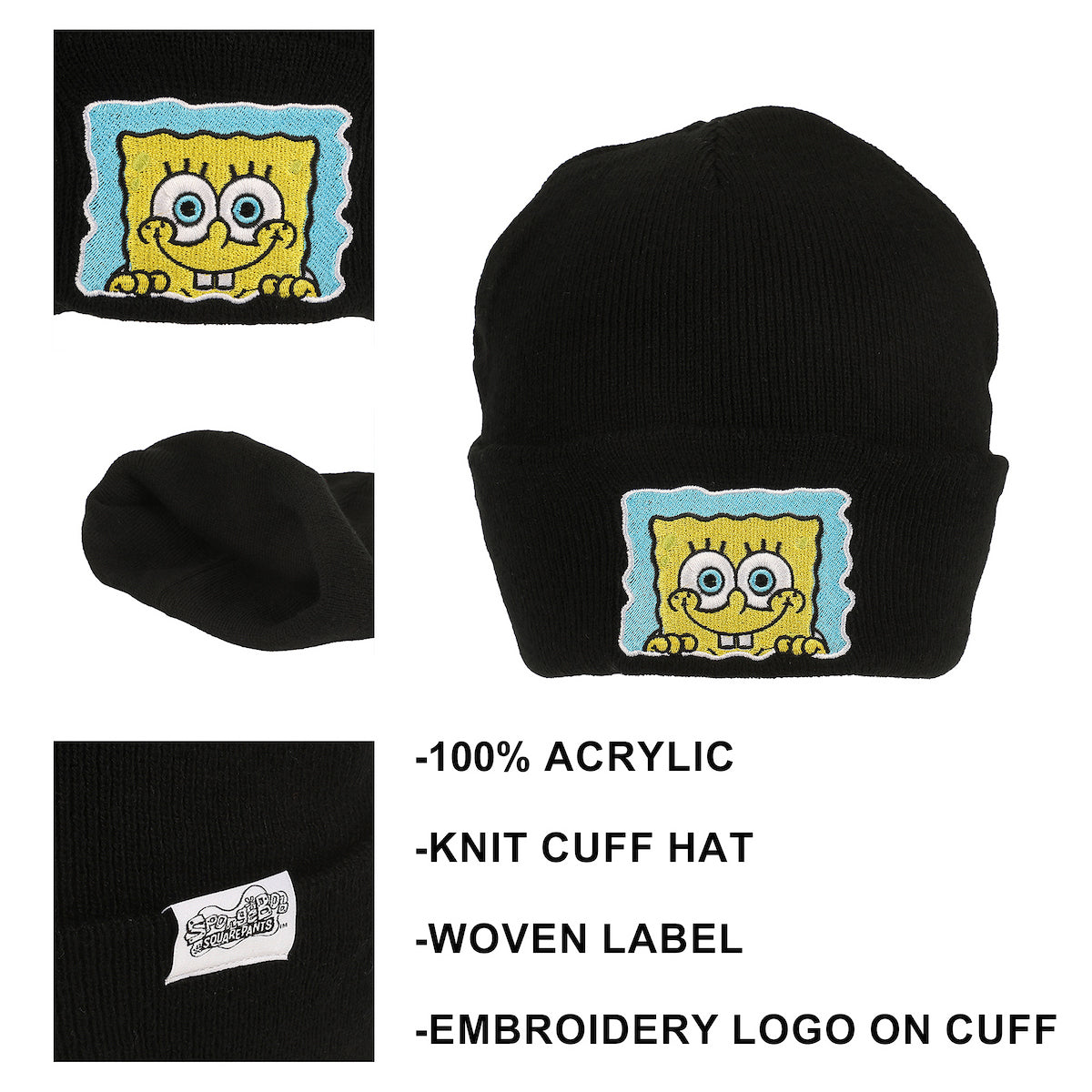 Spongebob Squarepants Embroidery Acrylic Knit Standard Cuff Beanie