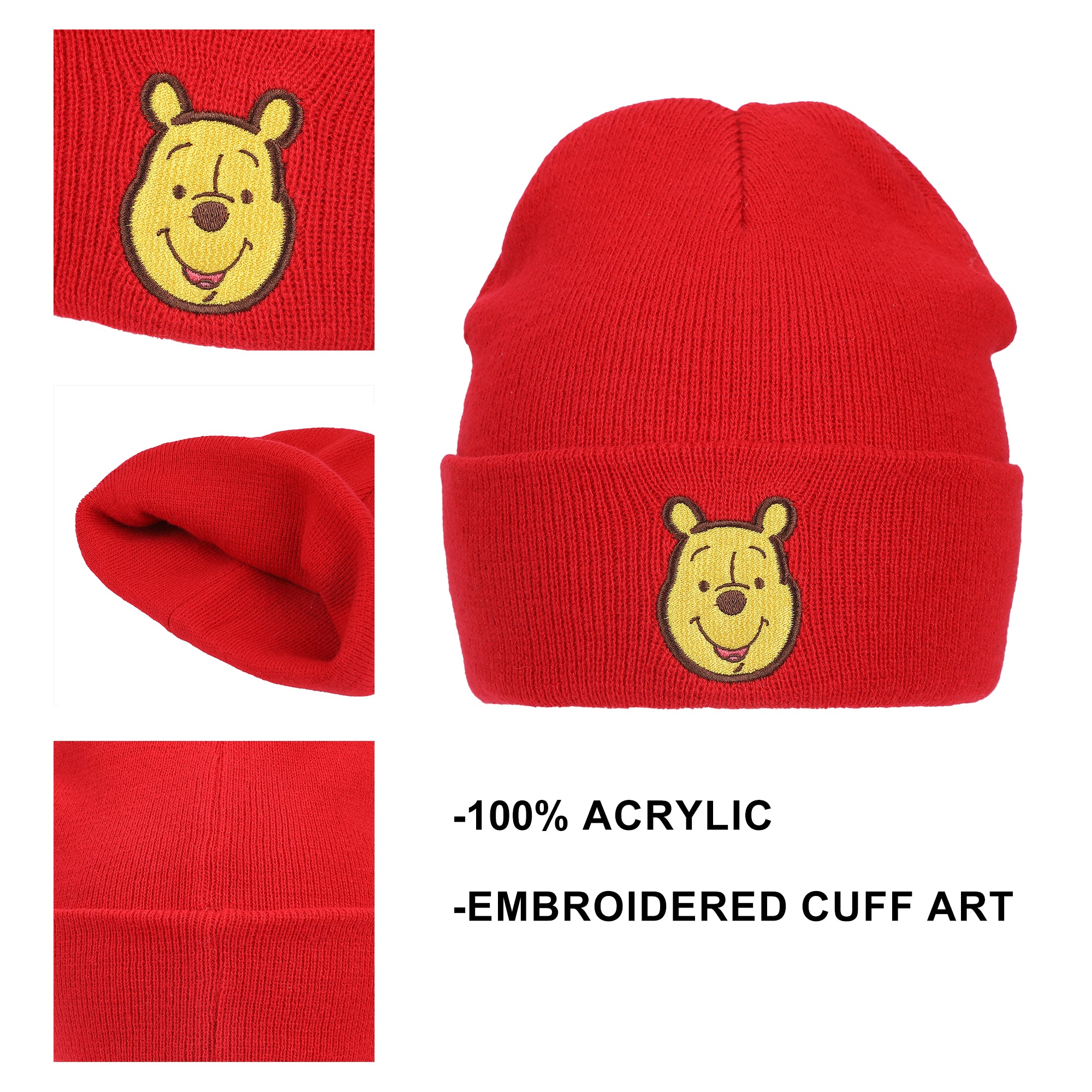 Winnie The Pooh Embroidery Acrylic Knit Cuff Beanie