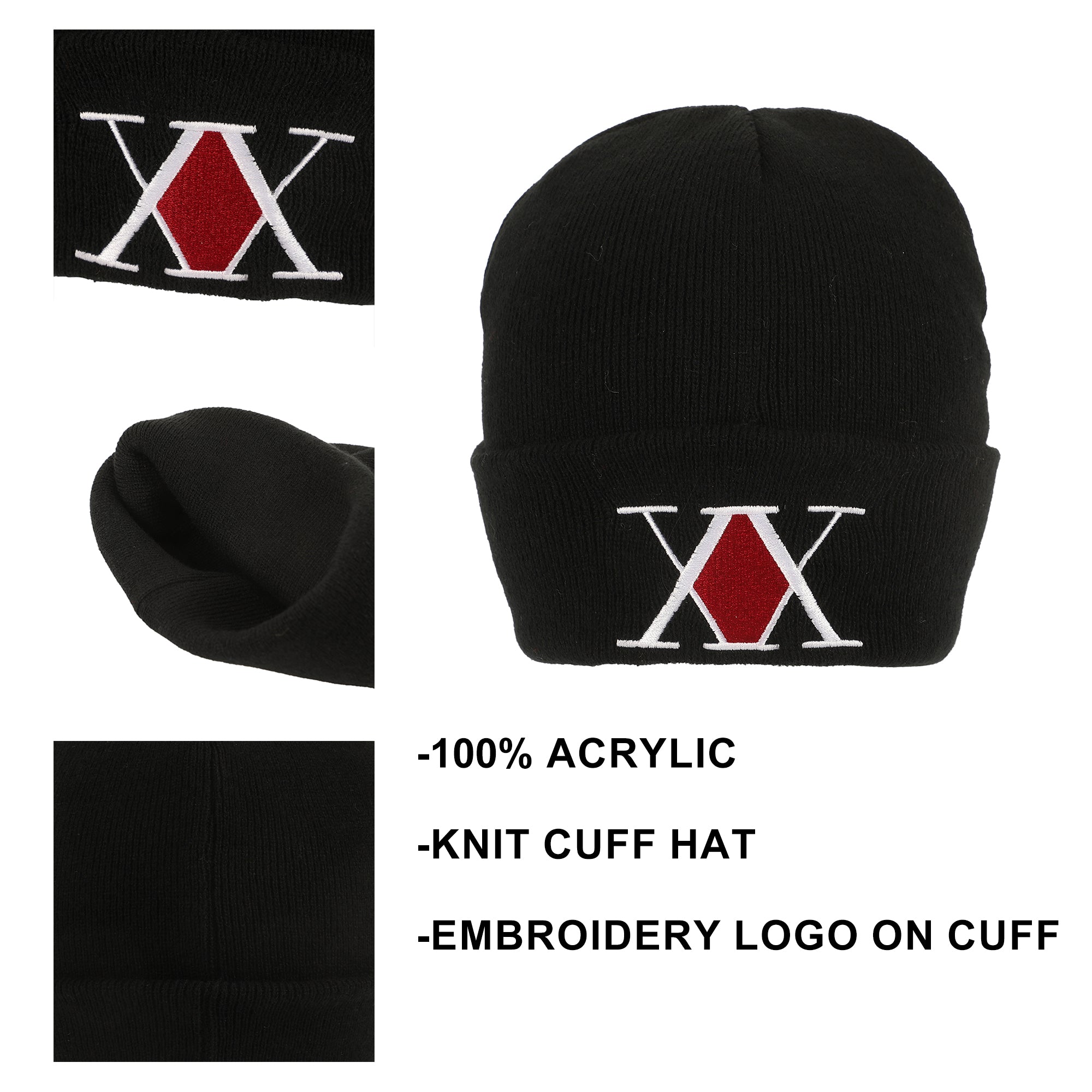 Hunter X Hunter Embroidered Logo Black Cuff Beanie