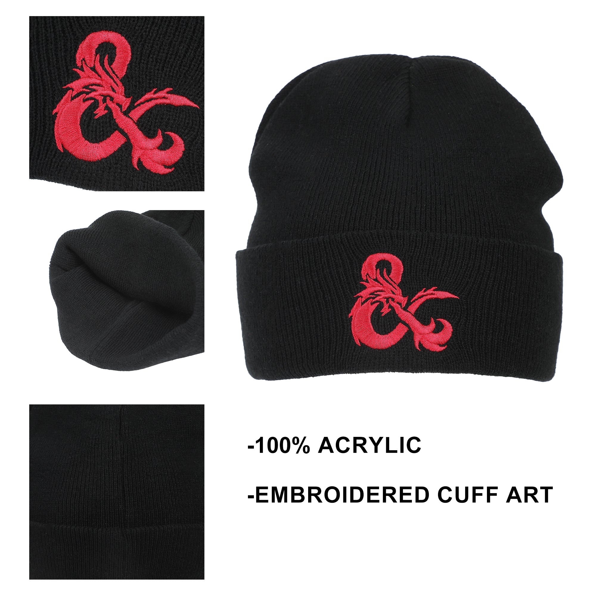 Dungeons & Dragons Ampersand Logo Embroidery Black Acrylic Knit Cuff Beanie