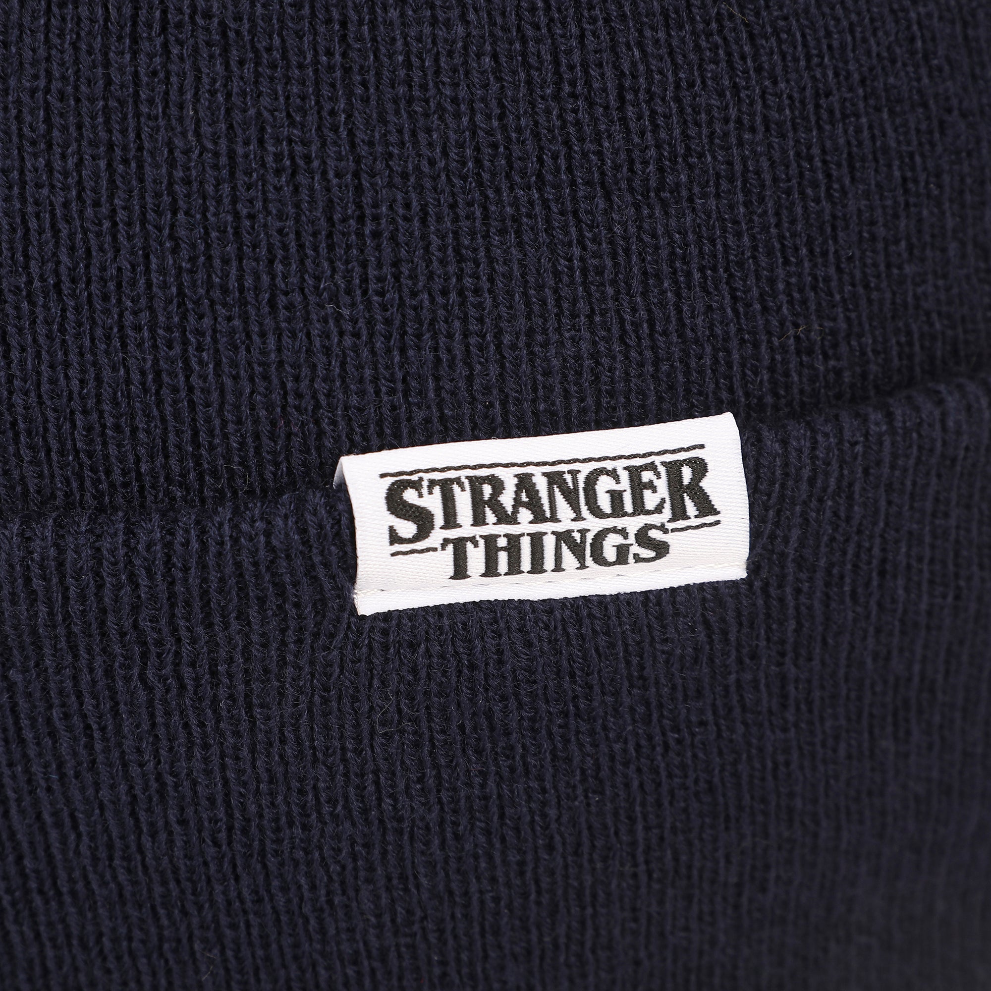 Stranger Things WSQK Embroidery Navy Acrylic Yarn Standard Cuff Beanie
