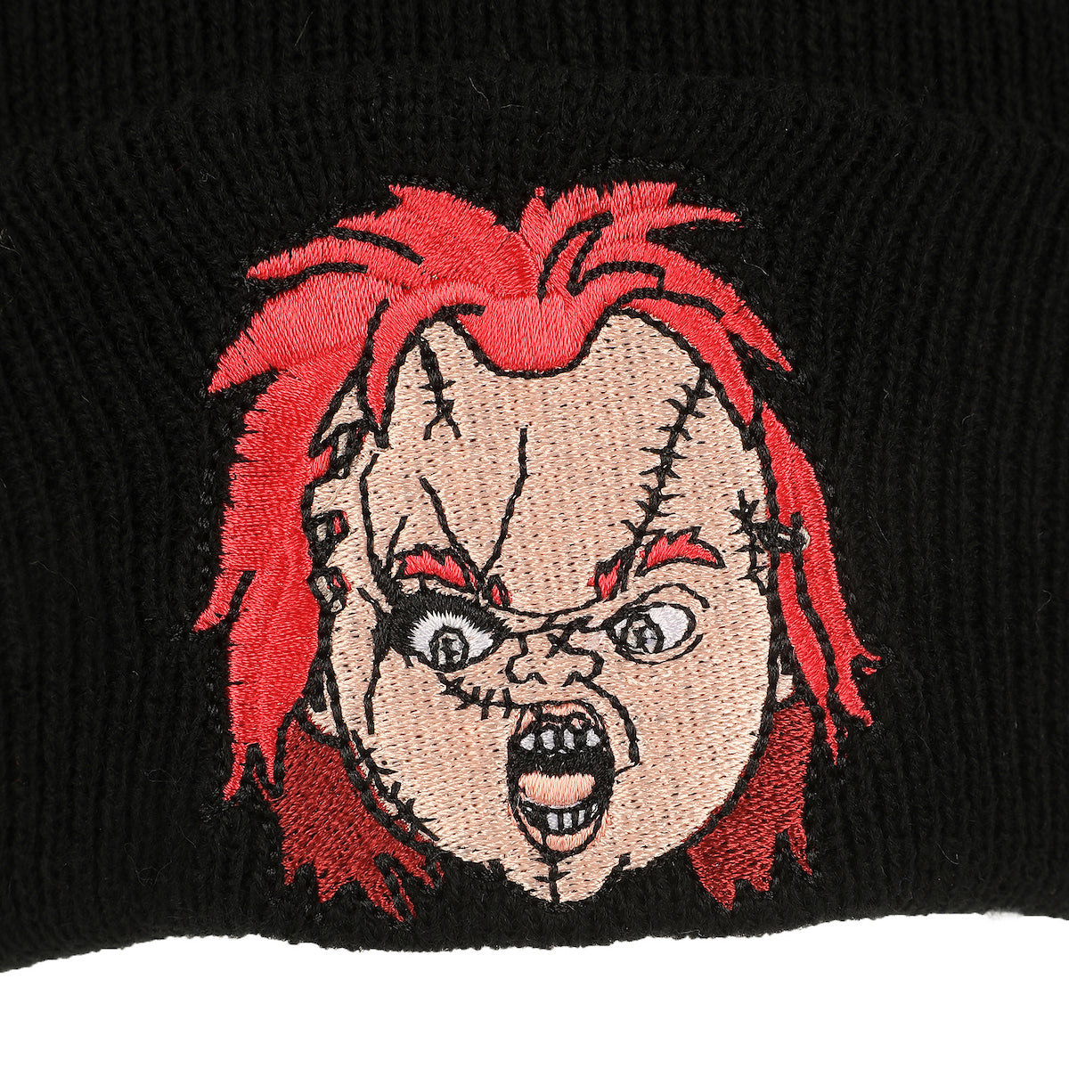 Chucky Embroidery Black Acrylic Knit Standard Cuff Beanie
