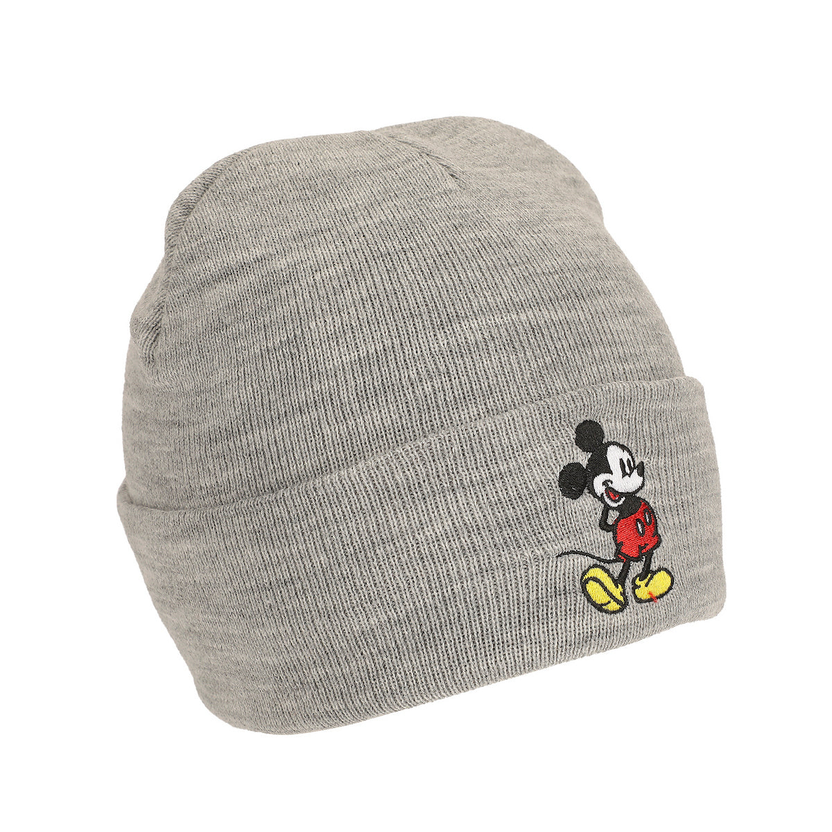 Mickey Mouse Mickey Embroidery Heather Gray Acrylic Knit Standard Cuff Beanie