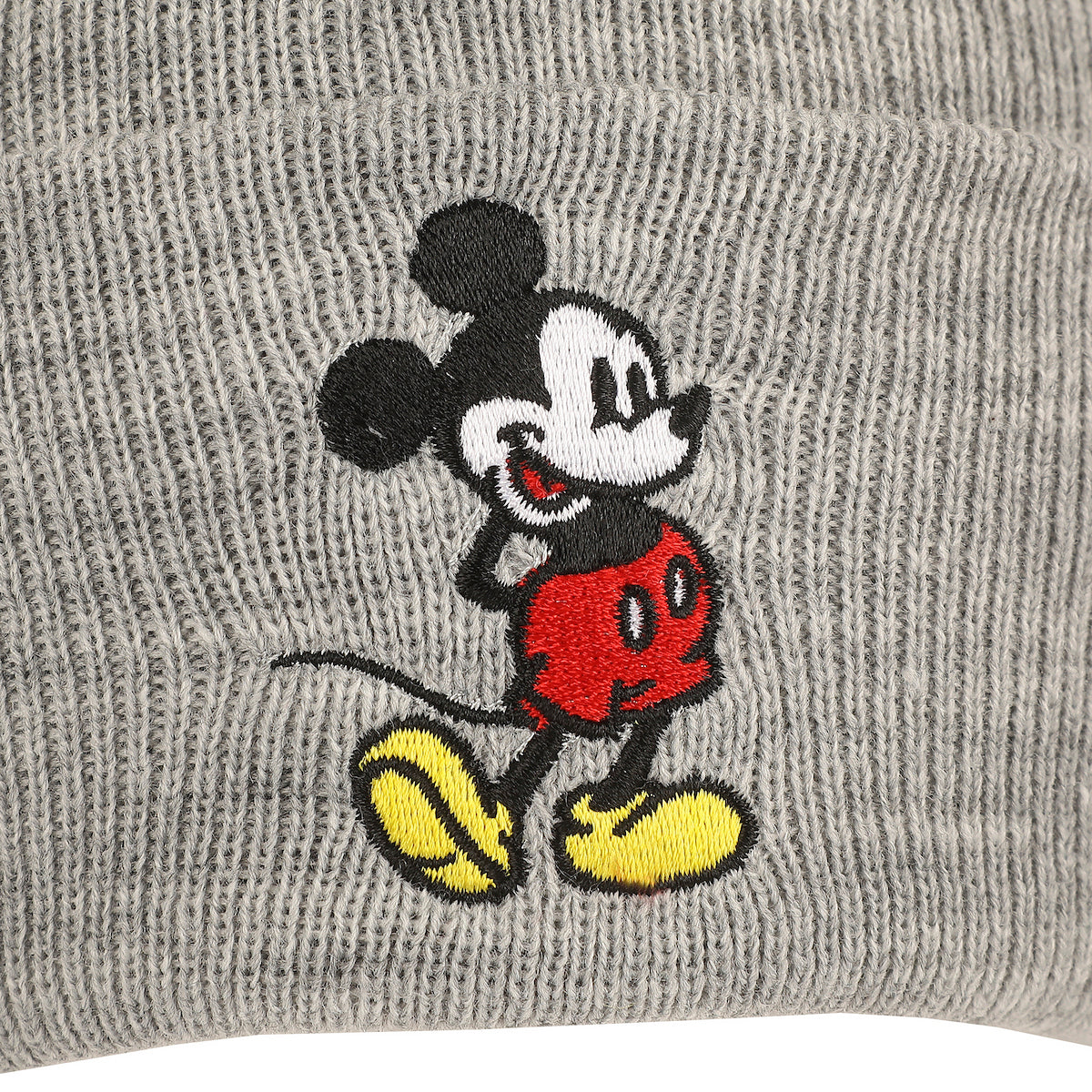 Mickey Mouse Mickey Embroidery Heather Gray Acrylic Knit Standard Cuff Beanie