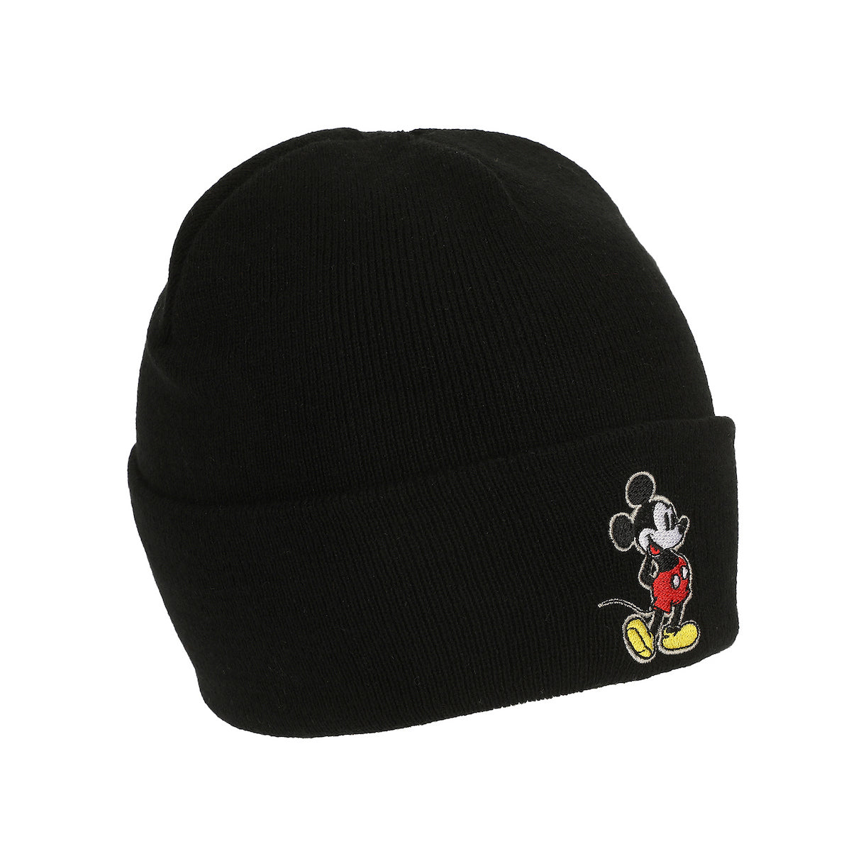 Mickey Mouse Mickey Embroidery Black Acrylic Knit Standard Cuff Beanie