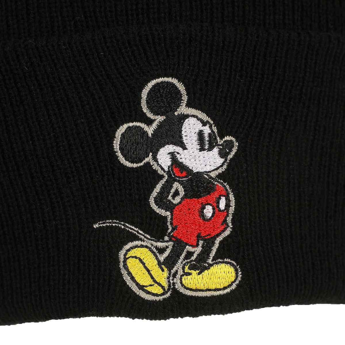 Mickey Mouse Mickey Embroidery Black Acrylic Knit Standard Cuff Beanie