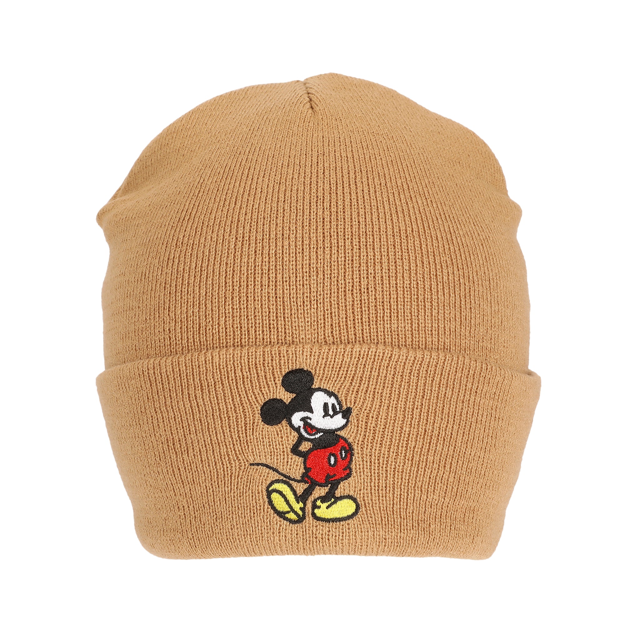 Mickey Mouse Mickey Embroidery Brown Acrylic Knit Standard Cuff Beanie