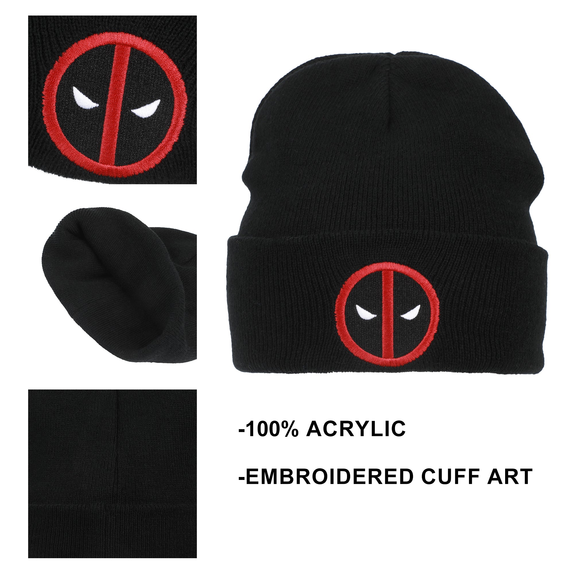 Deadpool Logo Embroidery Acrylic Knit Standard Cuff Beanie