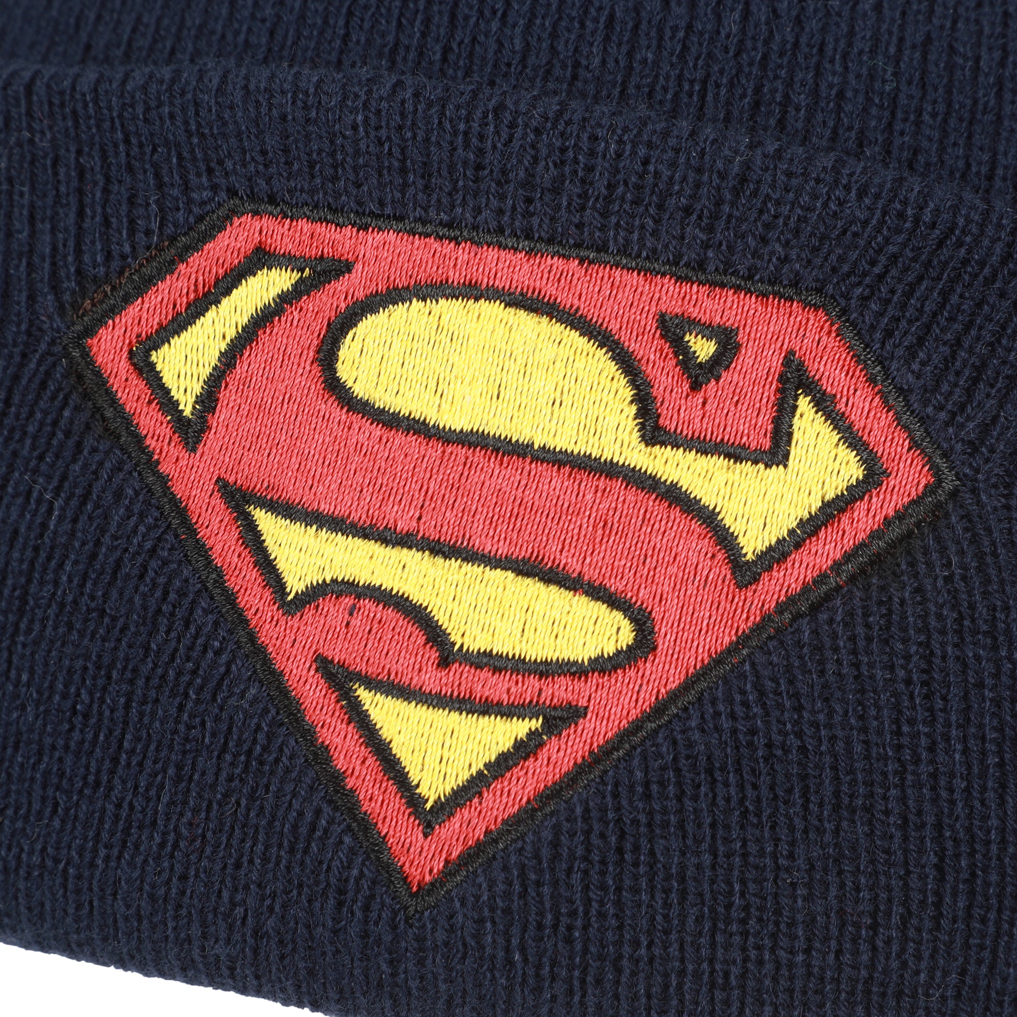 Superman Logo Embroidery Navy Acrylic Knit Standard Cuff Beanie