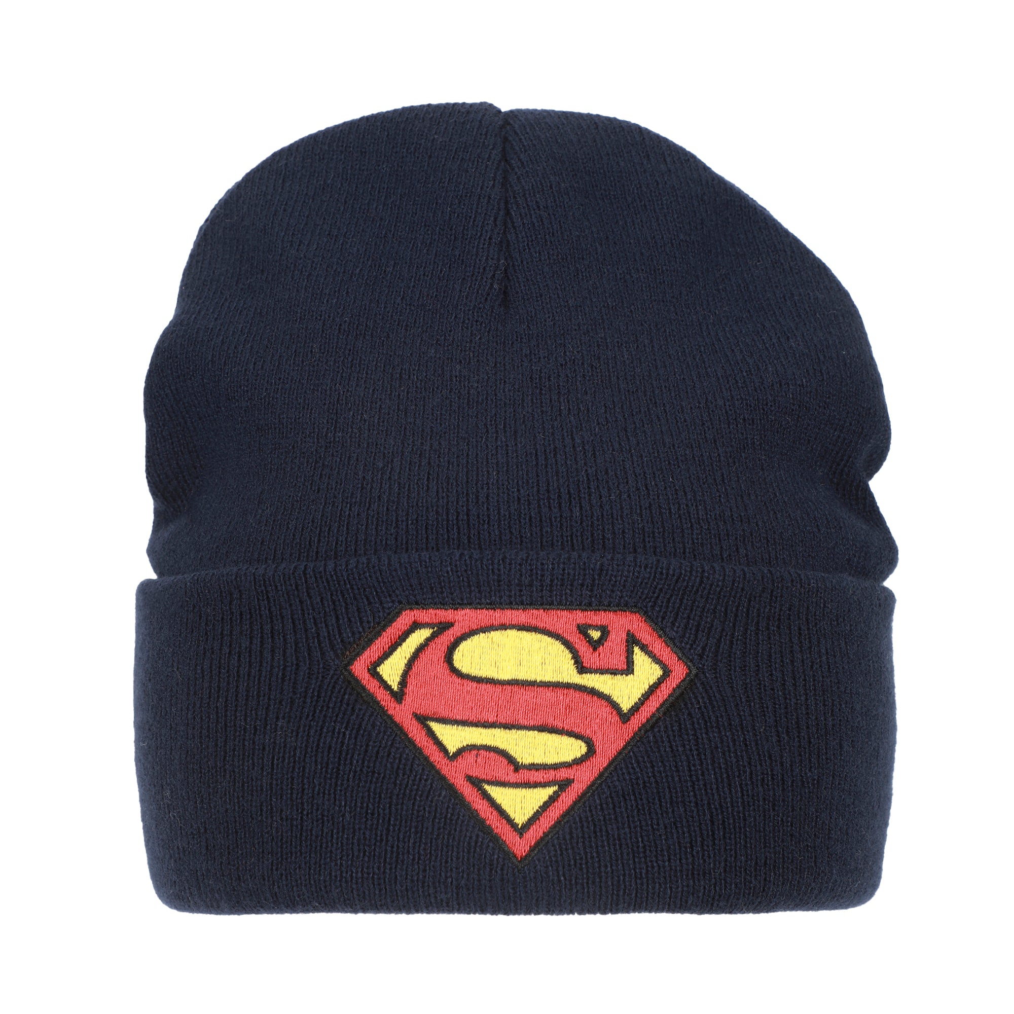 Superman Logo Embroidery Navy Acrylic Knit Standard Cuff Beanie