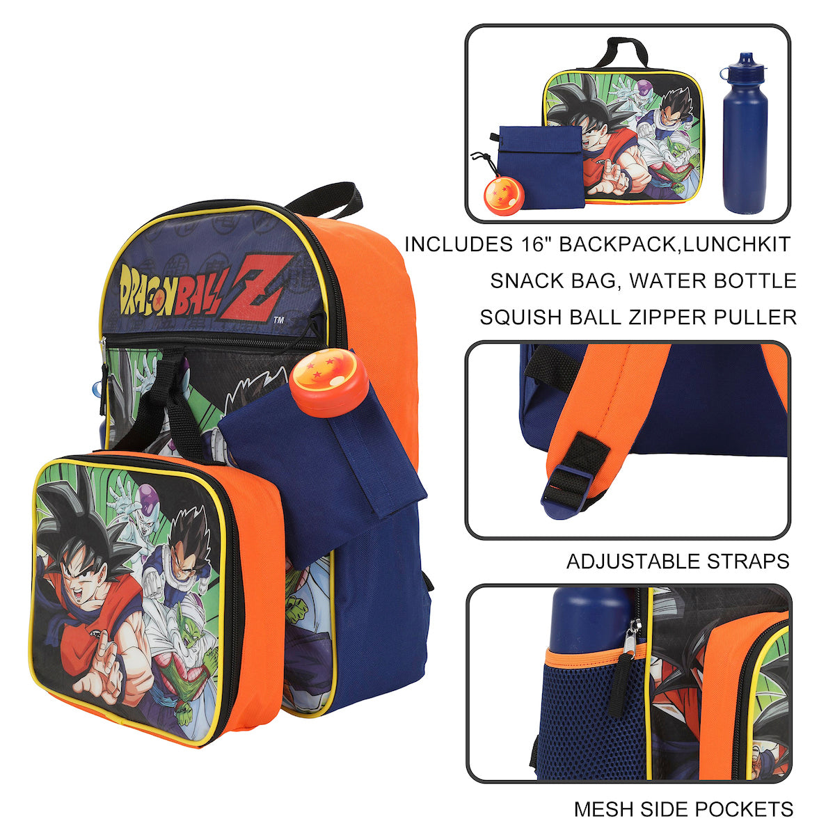 Dragon Ball Z kids Backpack Set 4-Piece School Supplies Combo