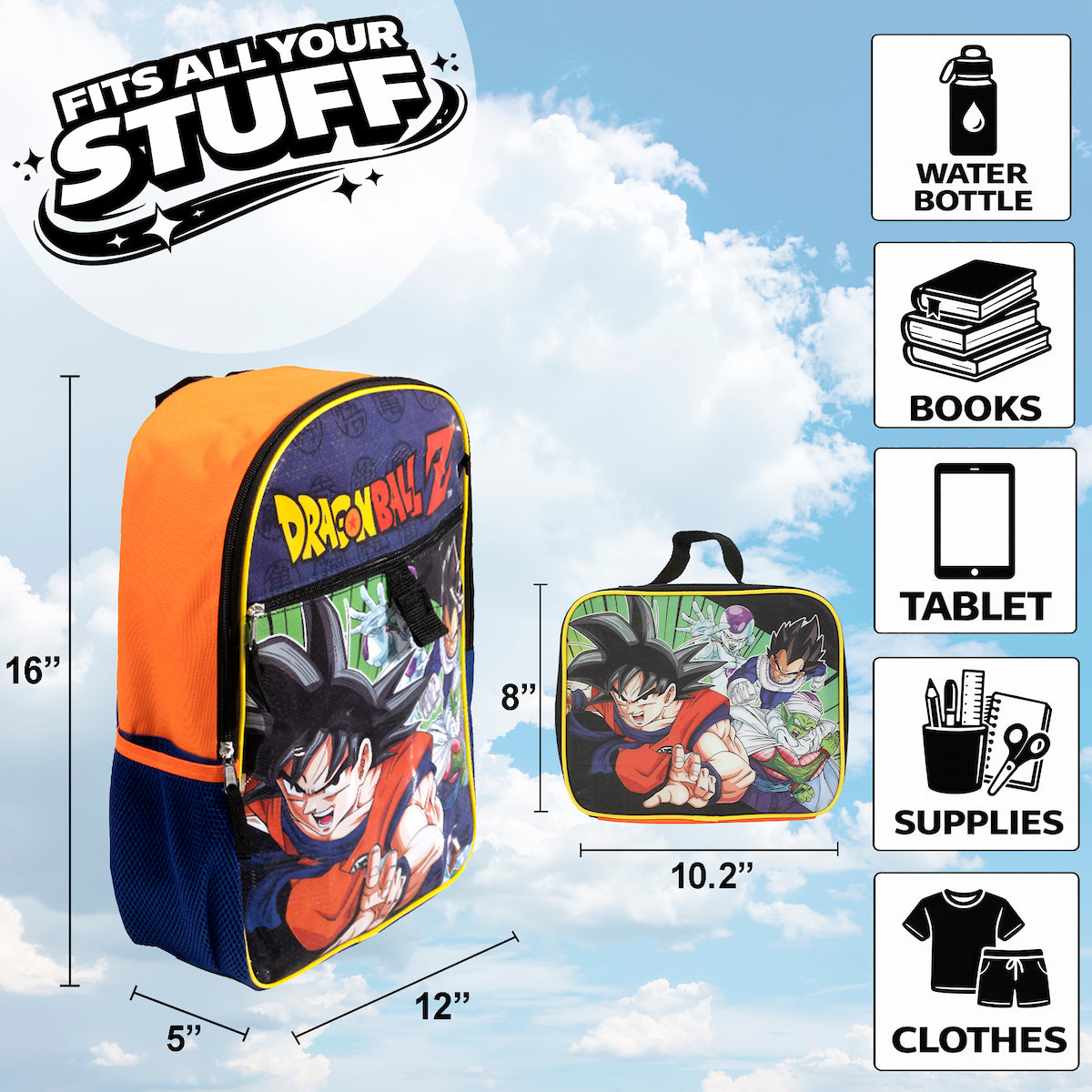 Dragon Ball Z kids Backpack Set 4-Piece School Supplies Combo