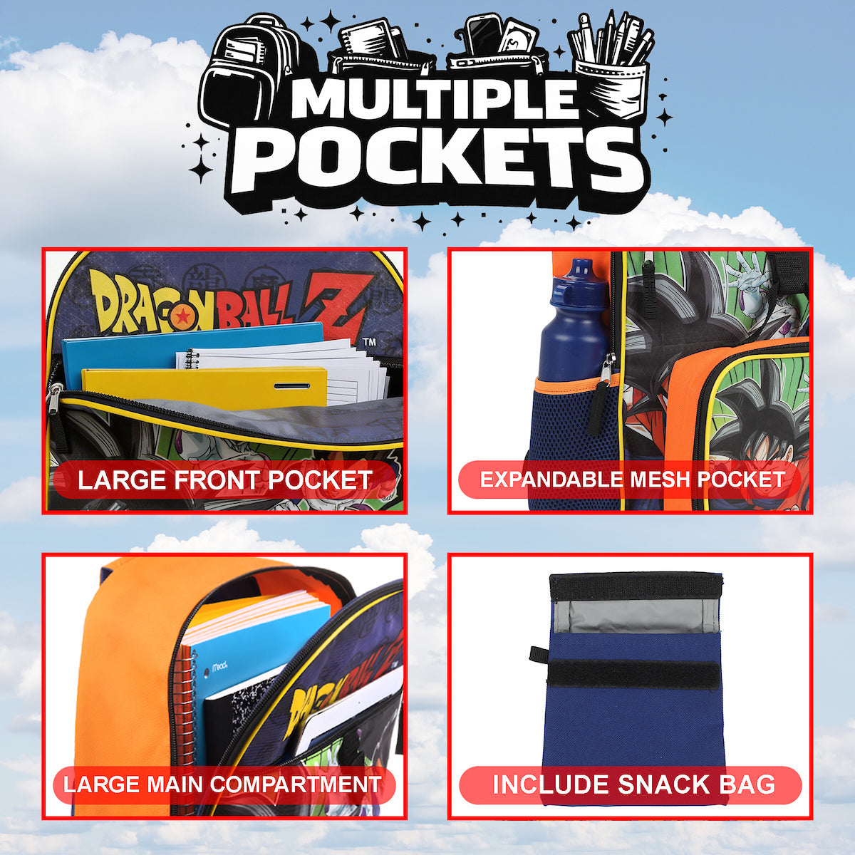 Dragon Ball Z kids Backpack Set 4-Piece School Supplies Combo