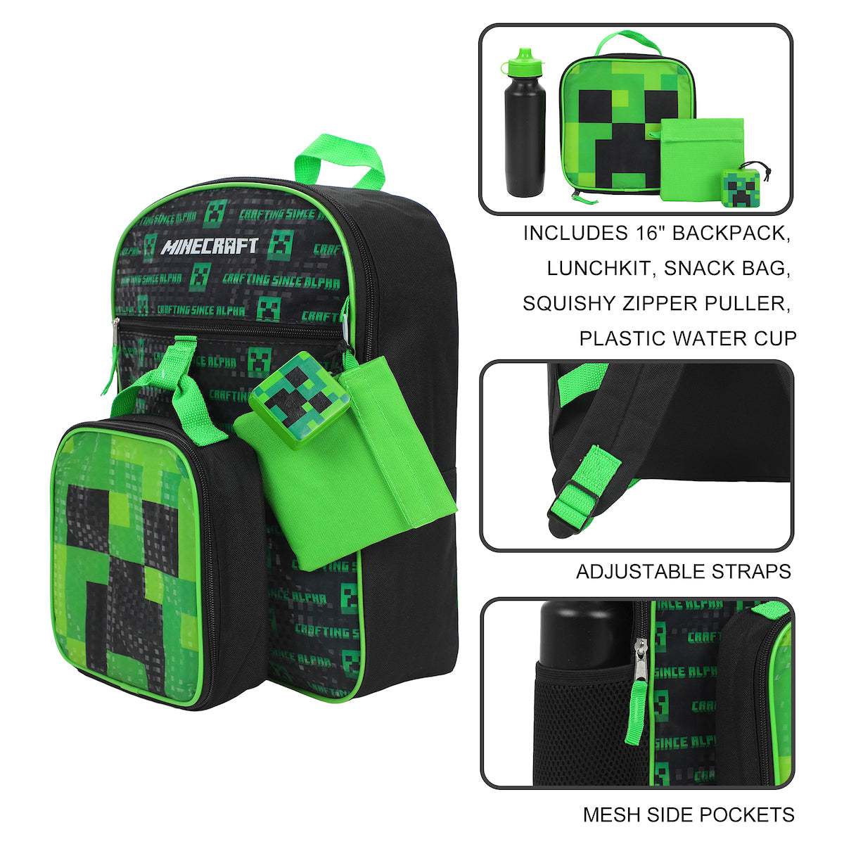 Kids Minecraft Backpack 4-Piece Combo School Supplies