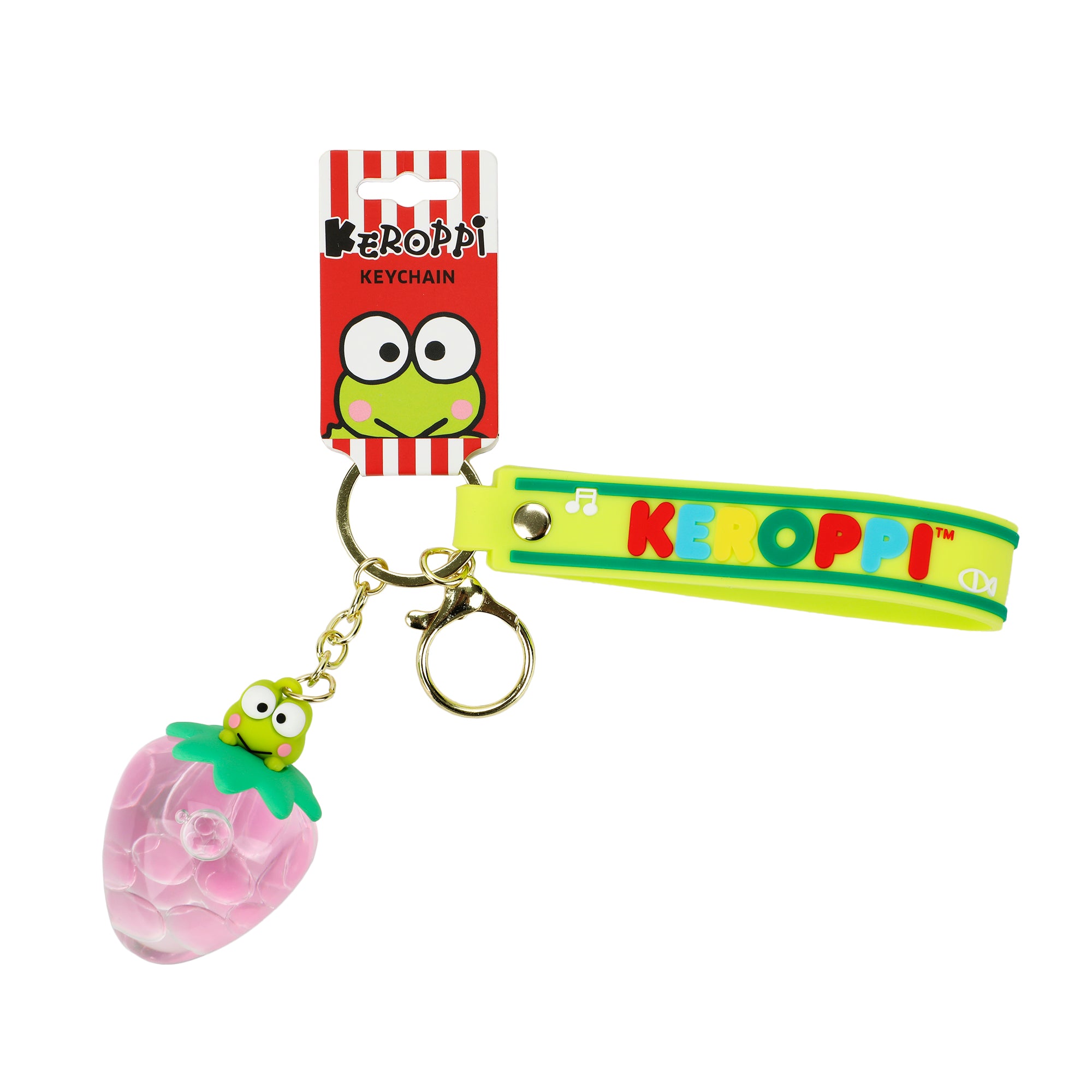 Keroppi Liquid-Filled Strawberry 2.5" Keychain With Wristlet Strap