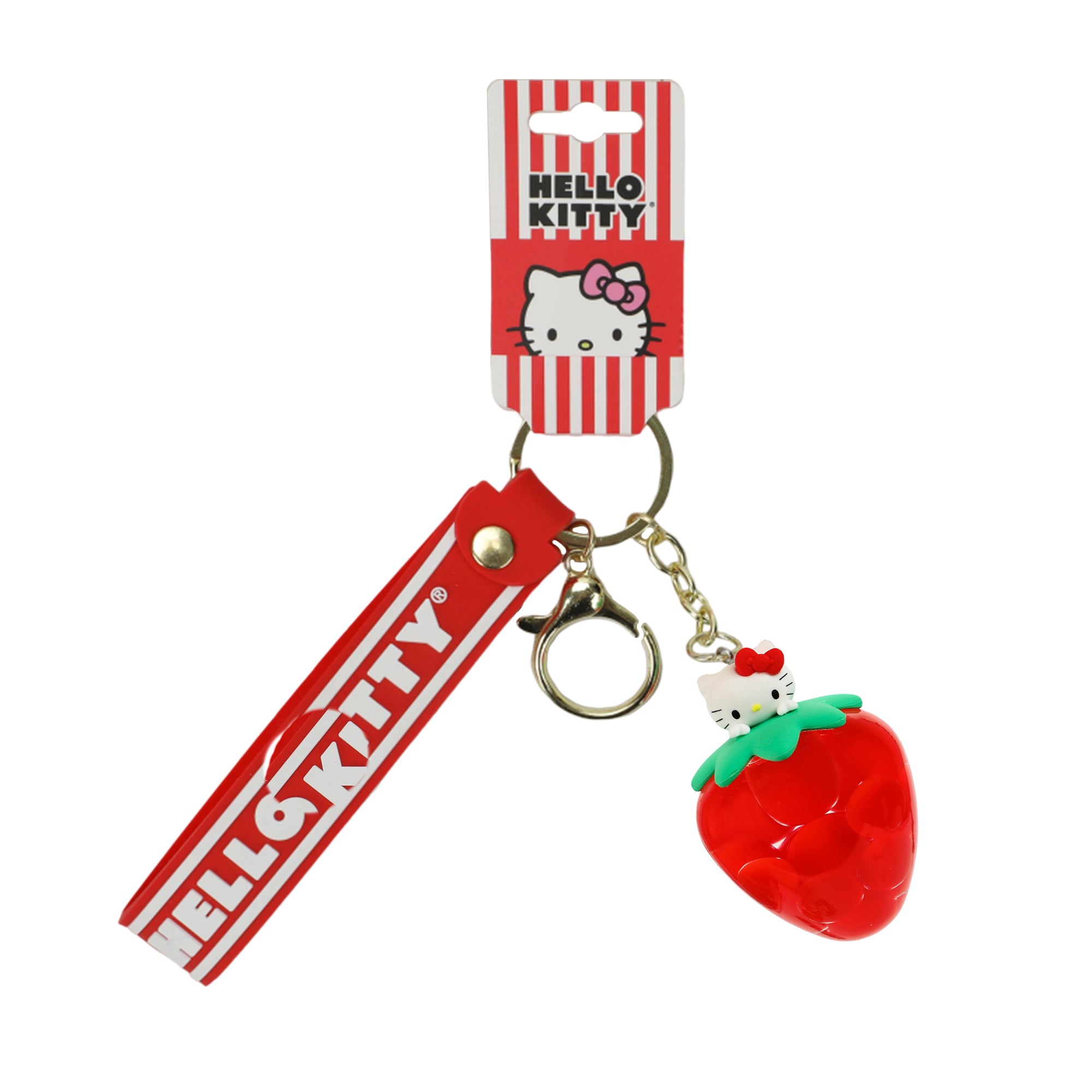 Hello Kitty Liquid-Filled Strawberry 2.5" Keychain With Wristlet Strap