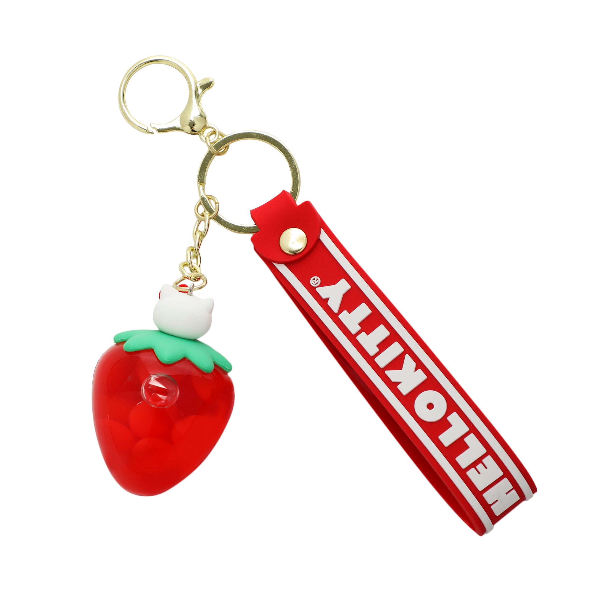 Hello Kitty Liquid-Filled Strawberry 2.5" Keychain With Wristlet Strap