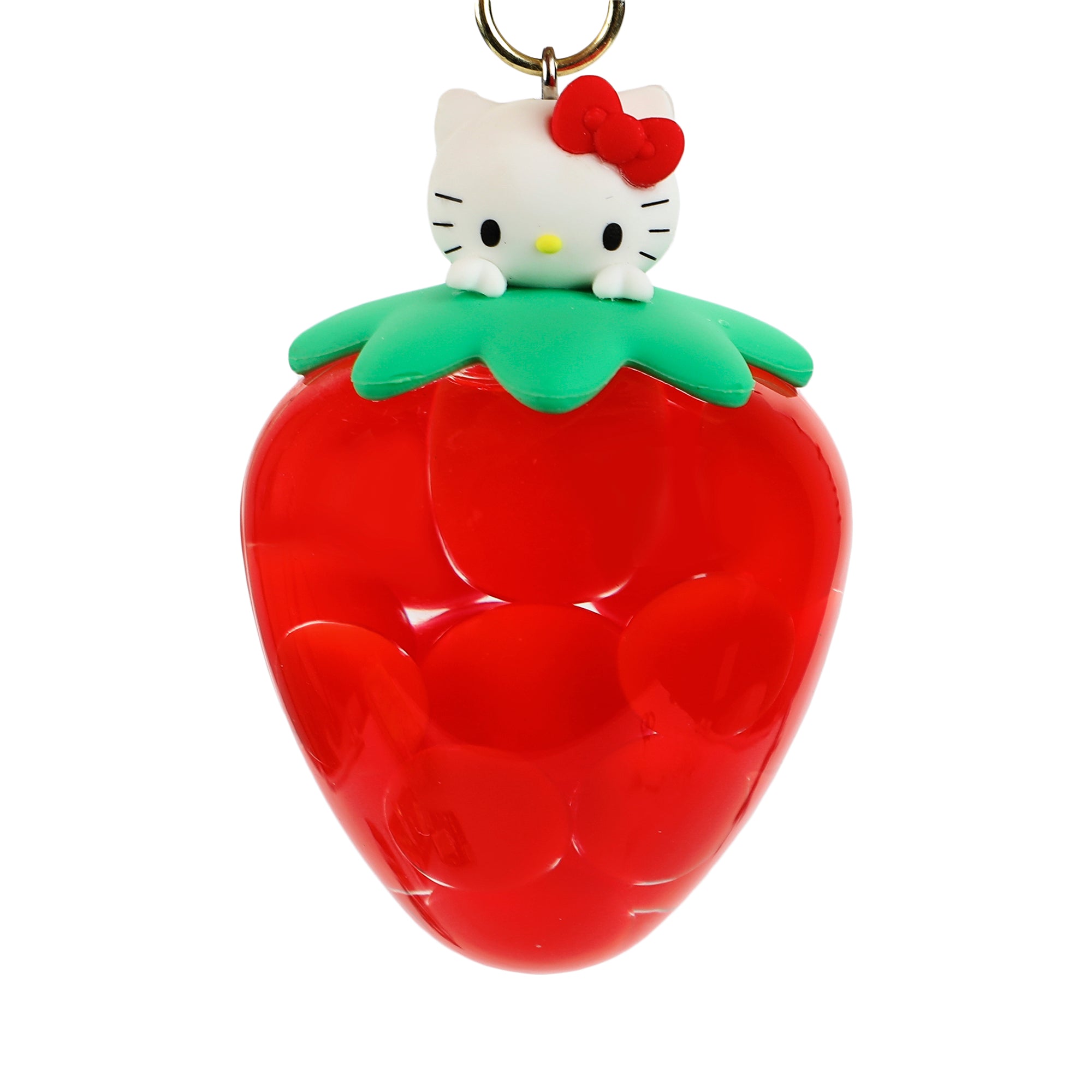 Hello Kitty Liquid-Filled Strawberry 2.5" Keychain With Wristlet Strap