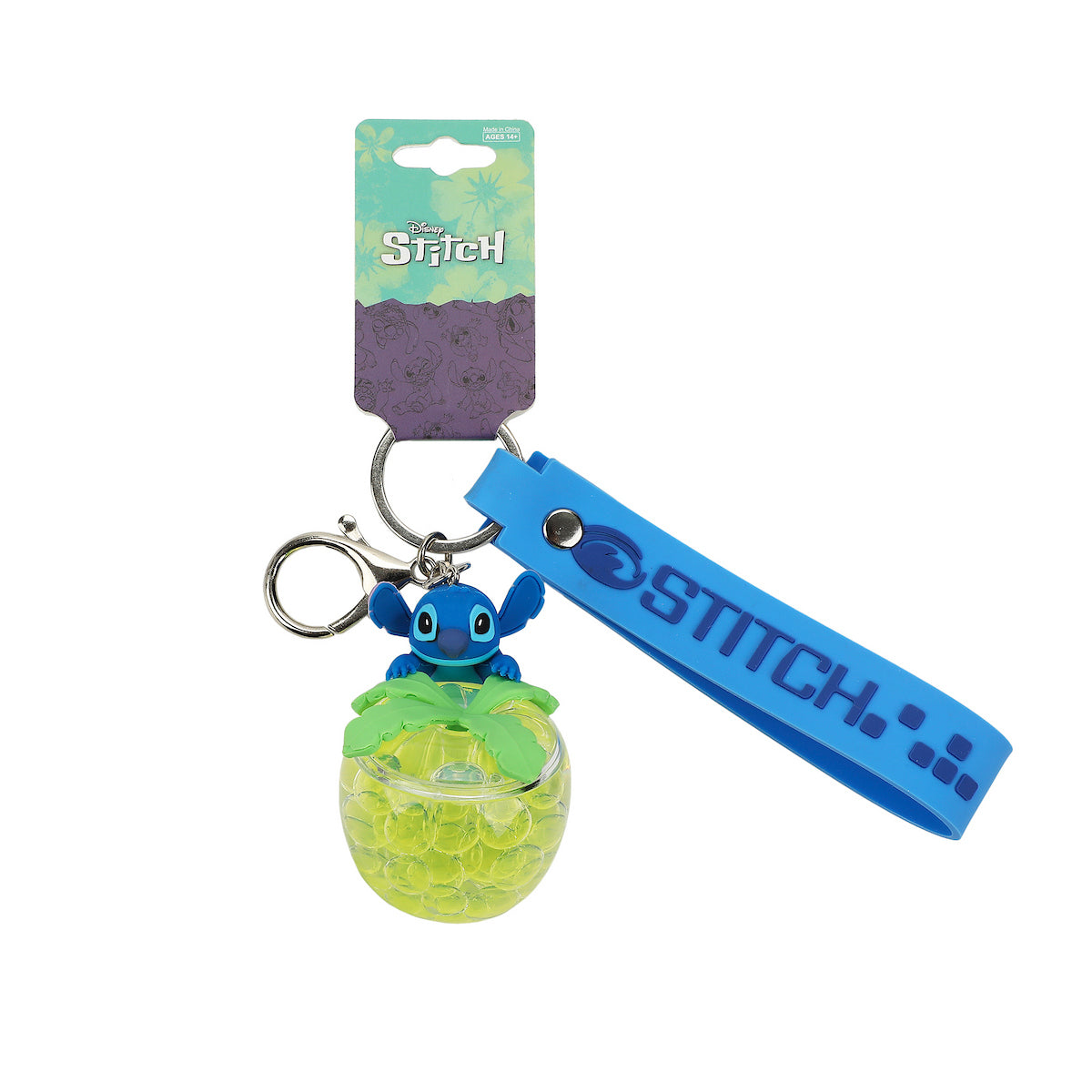 Disney Stich Liquid-Filled Pineapple 2.5" Keychain With Wristlet Strap
