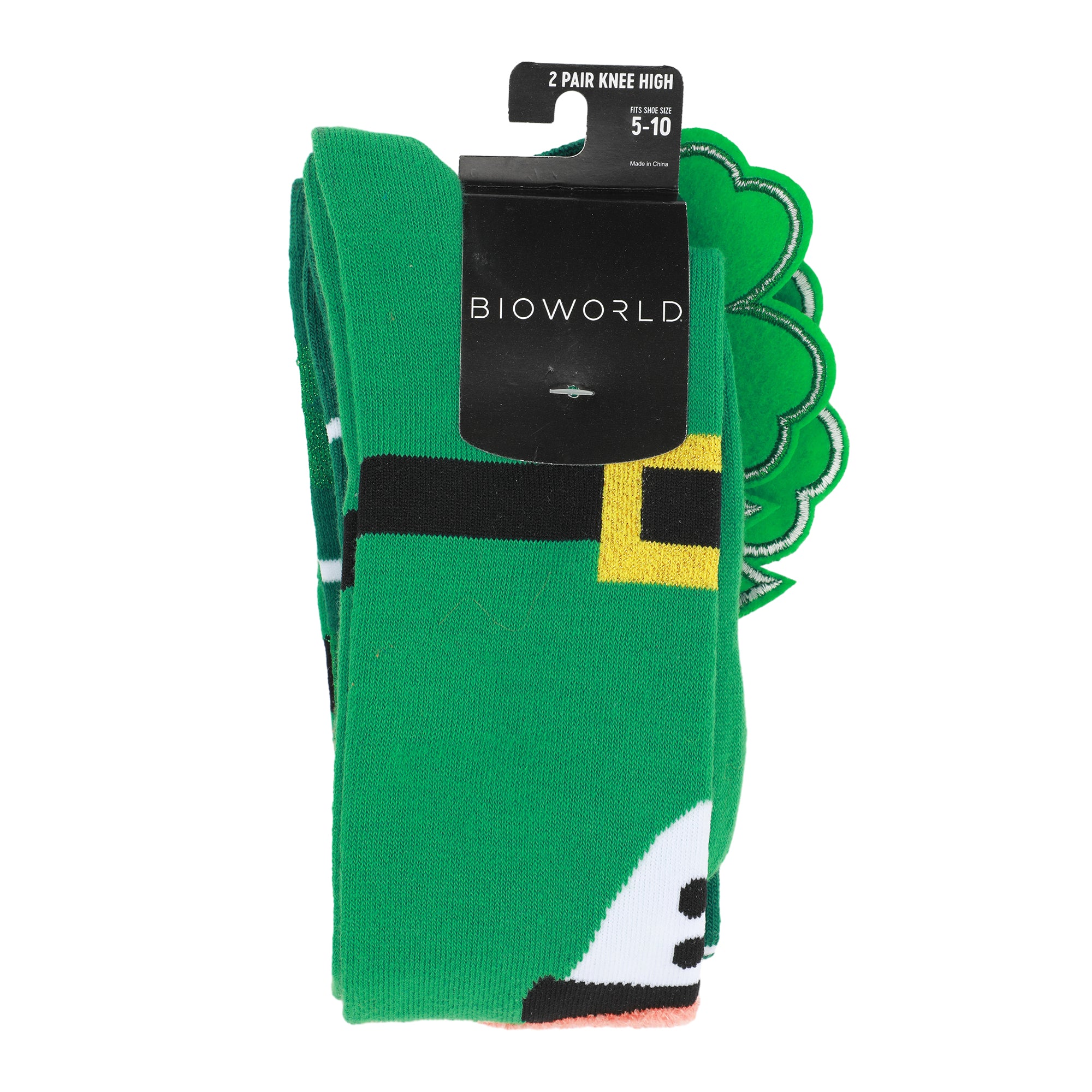 St. Patrick's Day 3D Felt Leprechaun & Clover Women's Green Knee-High Socks