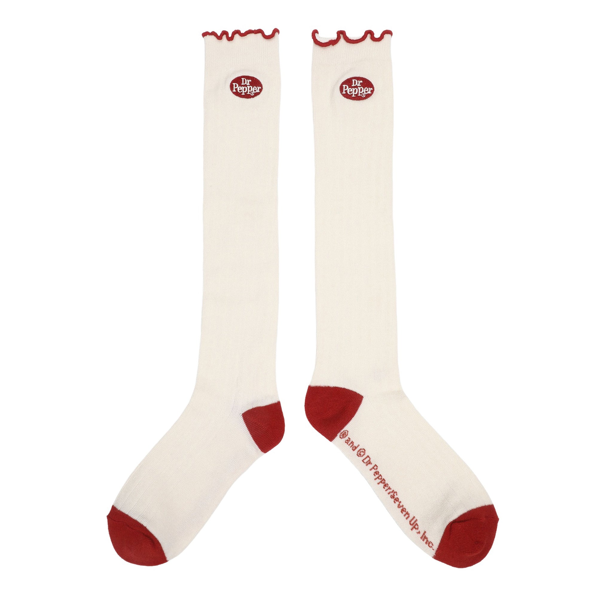 Dr Pepper Embroidered Logo Knee High Sock with Lettuce Edge Cuffs