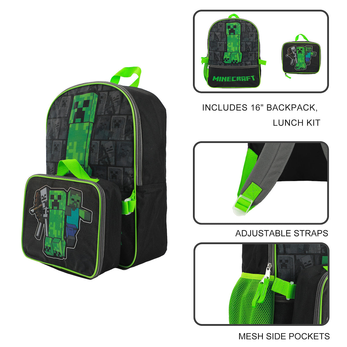 Minecraft Backpack with Lunch Box for boys