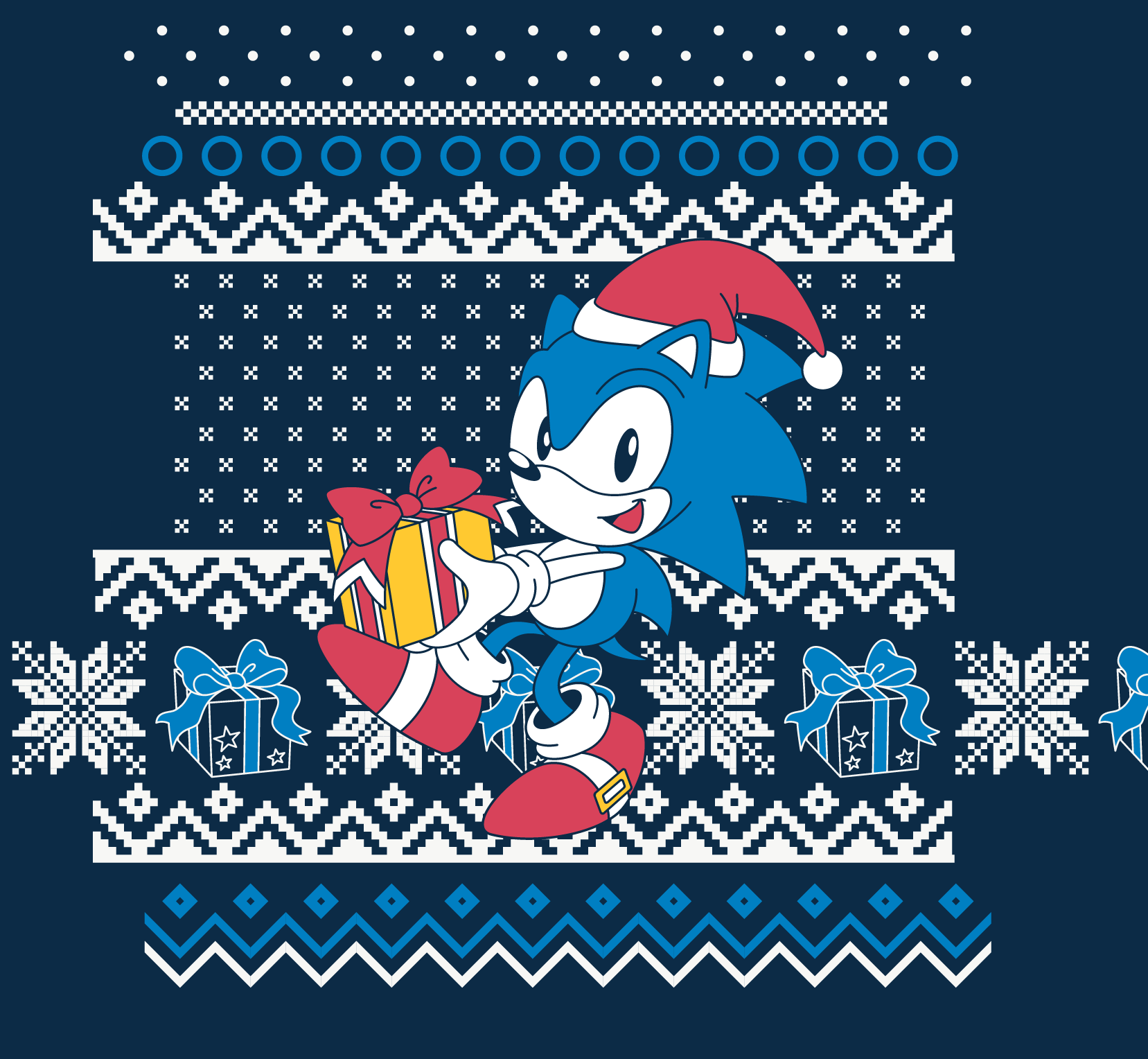 Sonic The Hedgehog Holiday Presents & Snowflakes Crew Neck Long Sleeve Boy's Navy Sweater